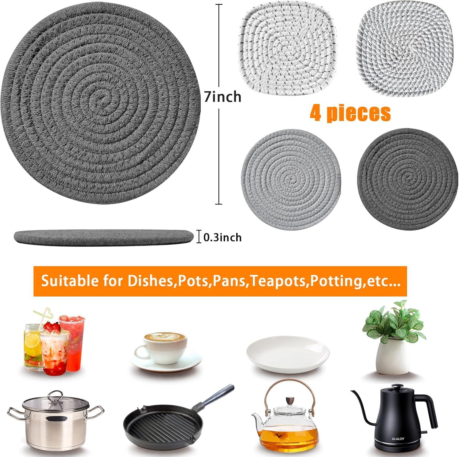 SSKDBFJG 7" Trivets for Hot Dishes, Hot pots and Pans, 4 Heat Resistant Hot Pads, Pot Holders for Kitchen, Hot Plate Mats for Kitchen Countertops, Table, Home Essentials, Farmhouse Decor