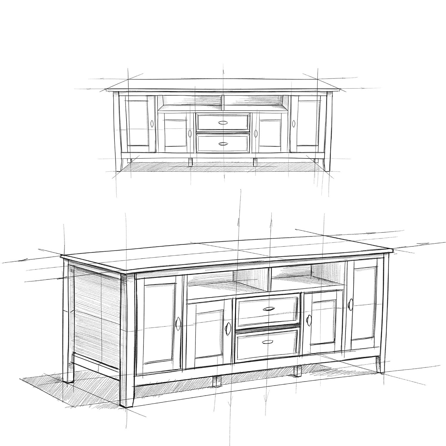 Simpli Home Warm Shaker 47"W Solid Wood TV Stand for TVs up to 55" with 2 Storage Cabinets and 2 Drawers