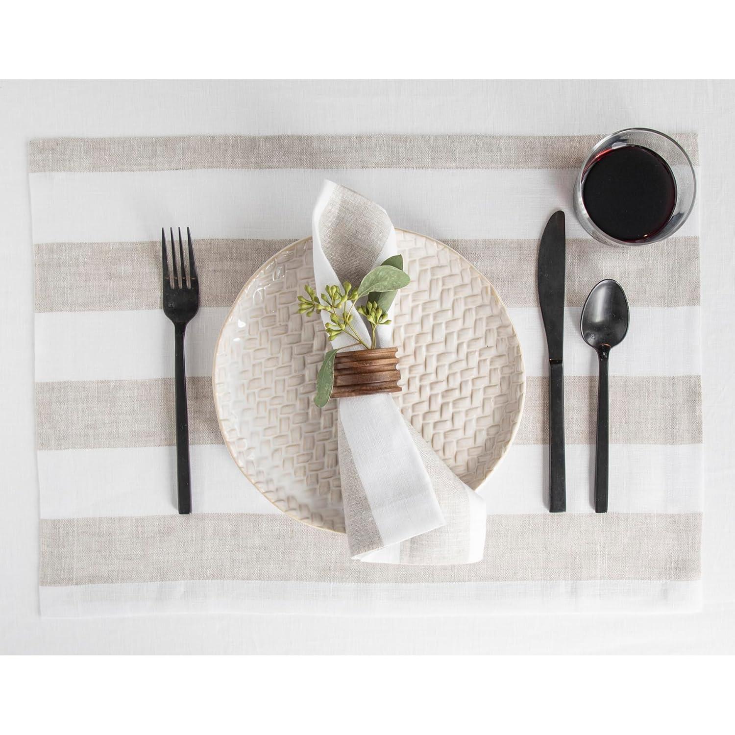 Solino Home Cabana Stripe - 100% Pure Linen Placemats (Set of 4)