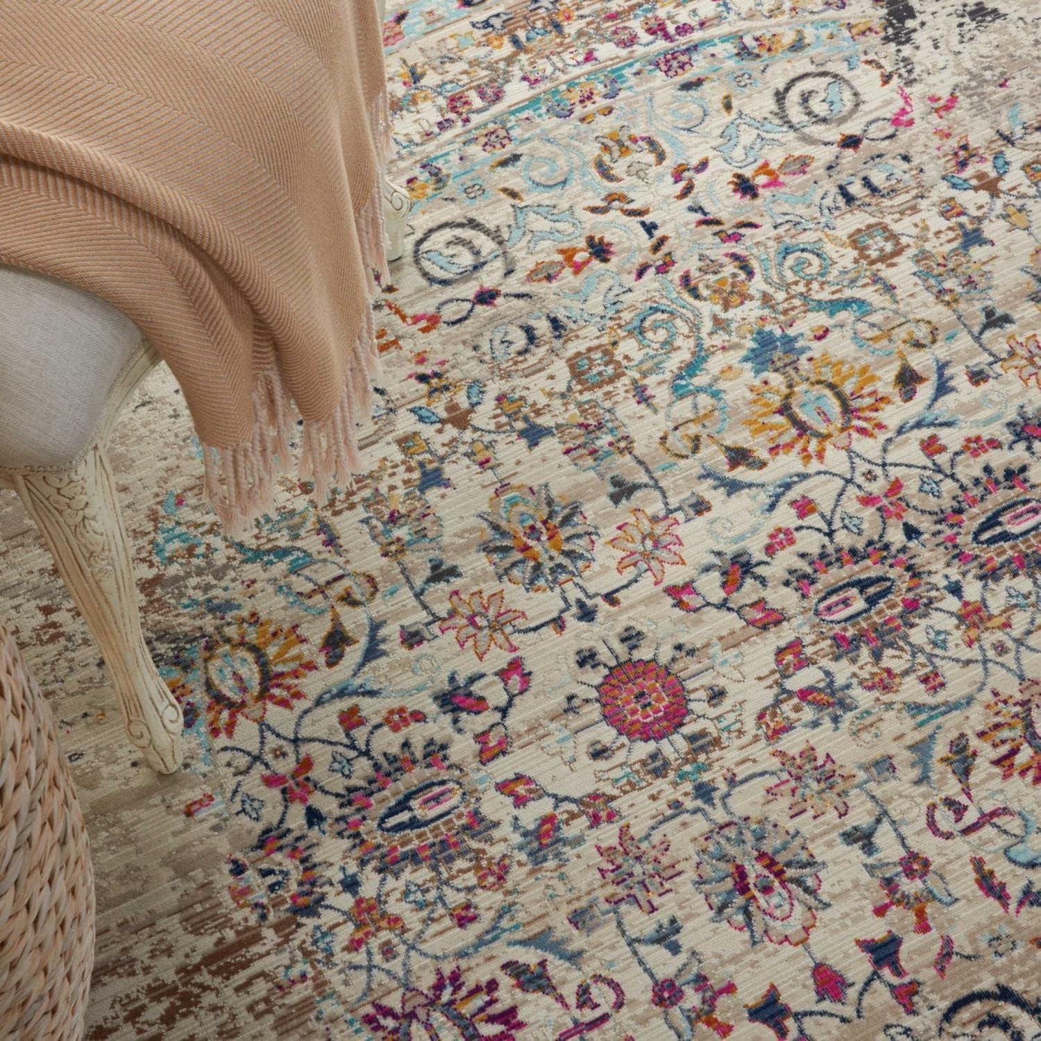 Nourison Vintage Kashan VKA02 Ivory/Light Blue/Orange Indoor Area Rug - 6' x ROUND