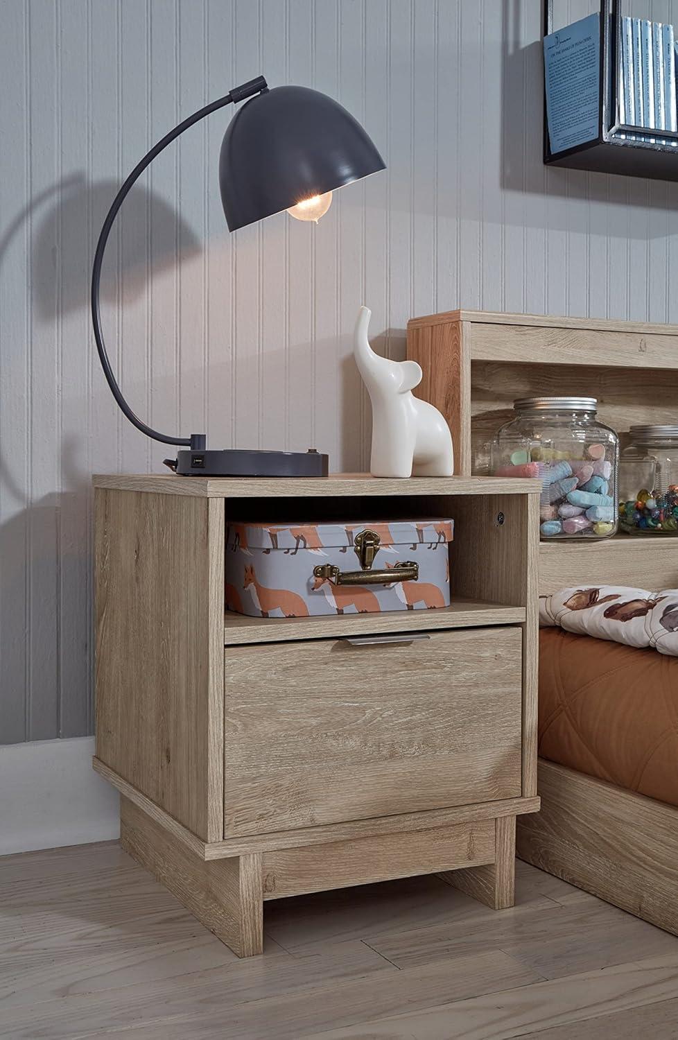 Transitional Light Brown Nightstand with Open Cubby and Drawer