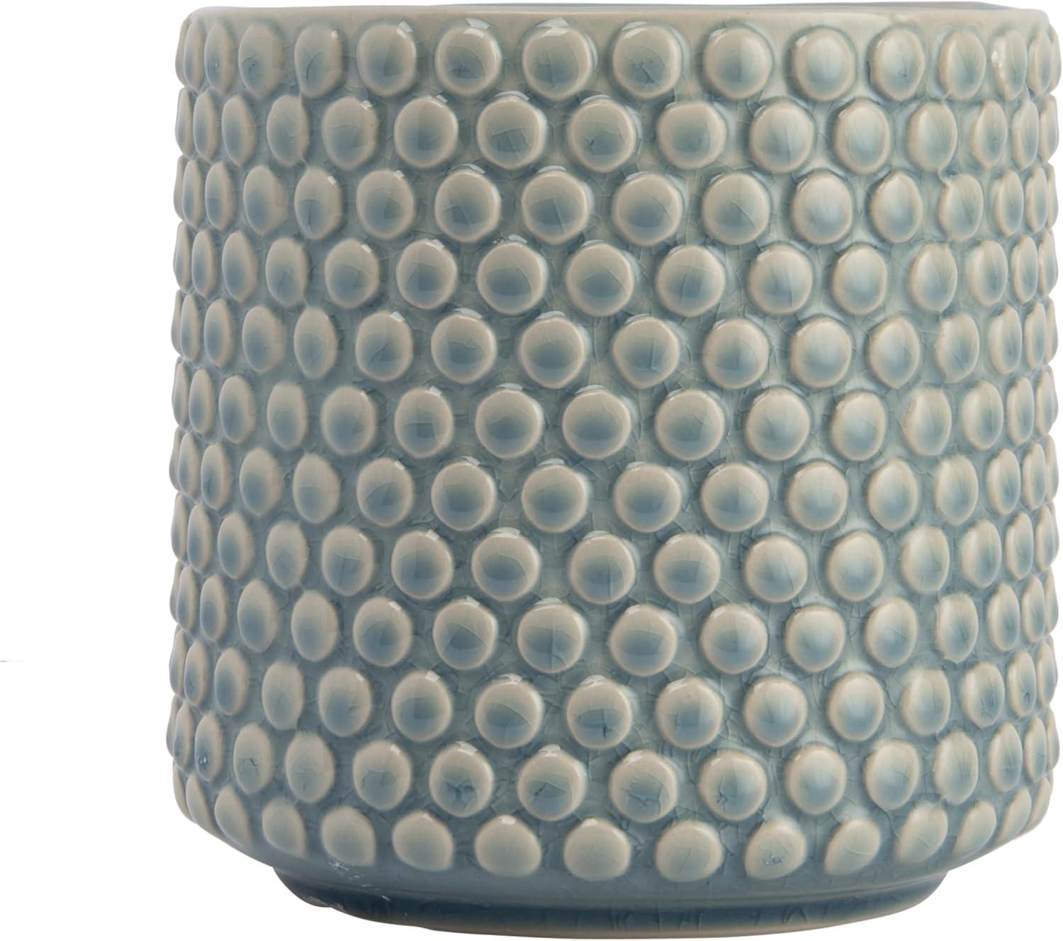 Bloomingville Round Stoneware Planter Pot with Polka Dots, Sky Blue