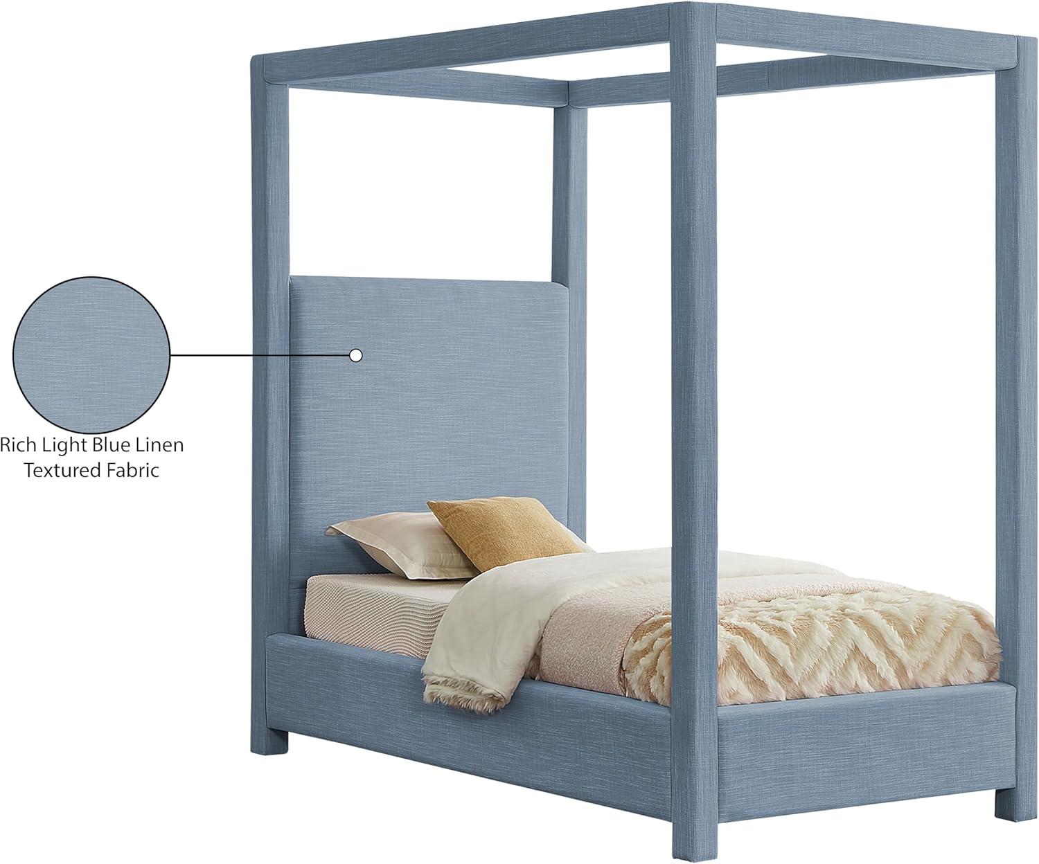 Meridian Furniture Emerson Sky Blue Linen Textured Fabric Queen Bed