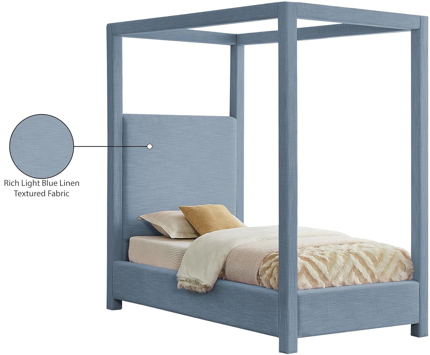 Meridian Furniture Emerson Sky Blue Linen Textured Fabric Queen Bed