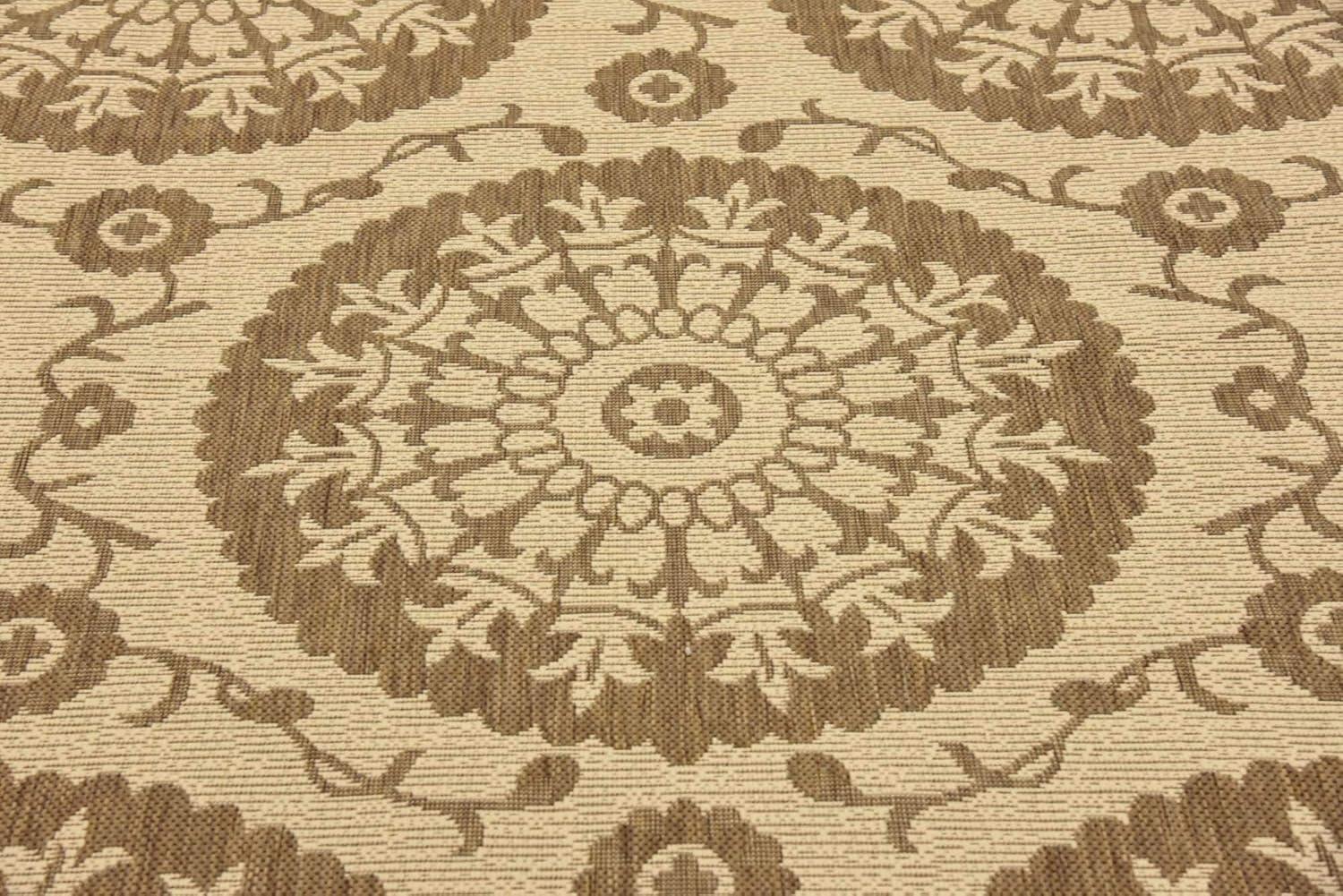 Elegant Medallion 5x8 ft Brown and Beige Outdoor Rug