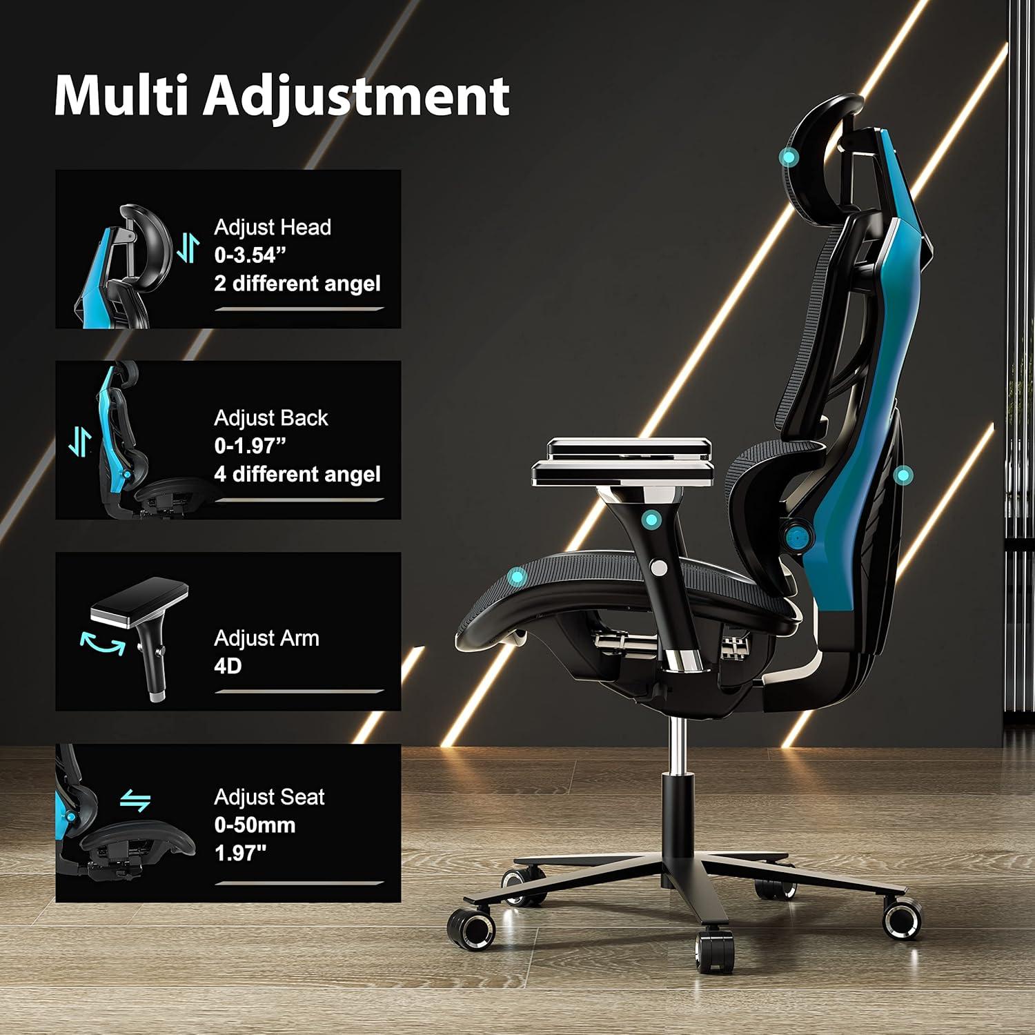 Eureka Ergonomic ERKGC05BL Typhon Hybrid Ergonomic Gaming Chair - Blue