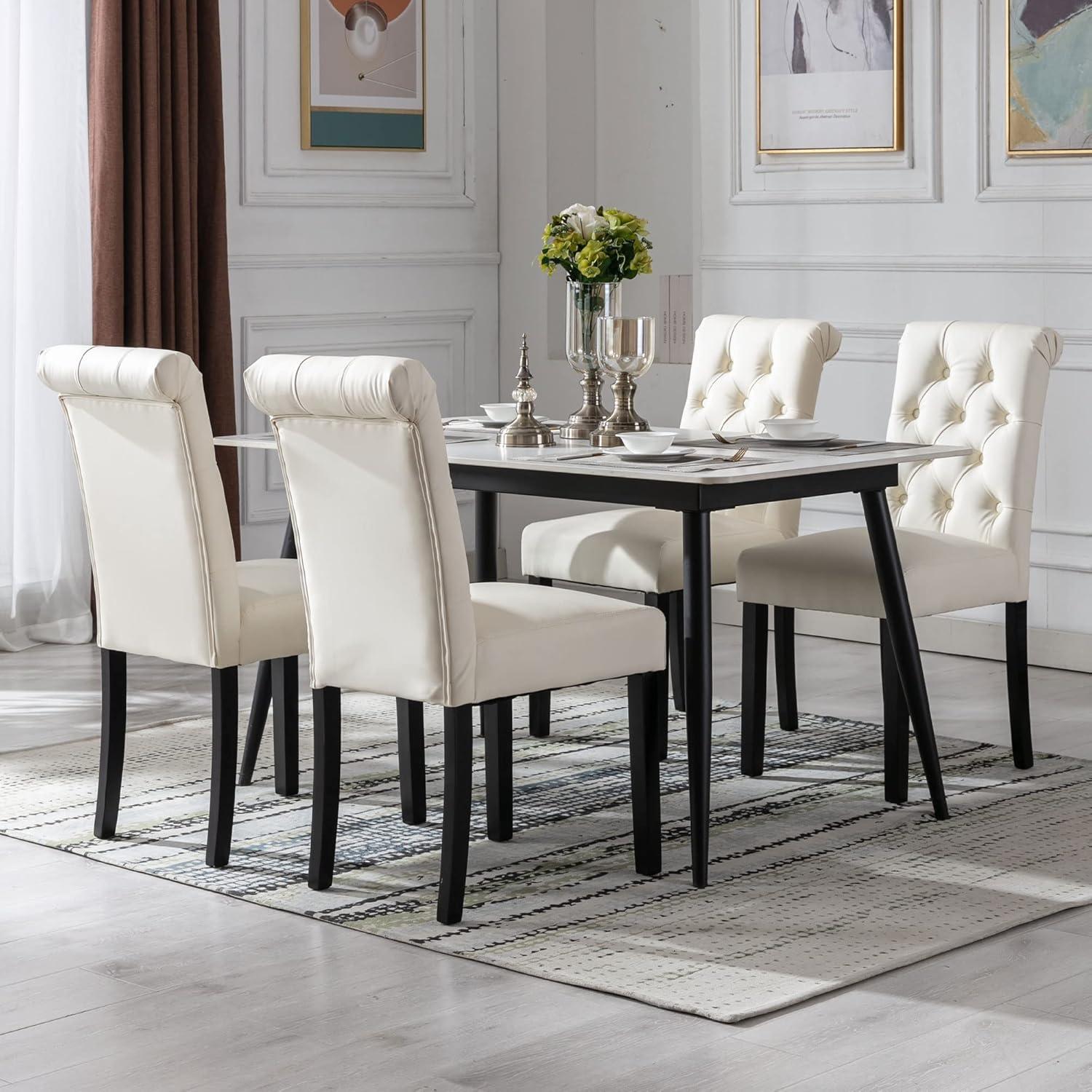 ODUSE-DAILY Velvet Dining Chairs Set of 6, Kitchen & Dining Room Chairs, Nailheads Tufted Chair, Sillas De Comedor, Two-Tone Fabric Upholstered, Wood Legs (Beige & Patterned, 6 Pcs)