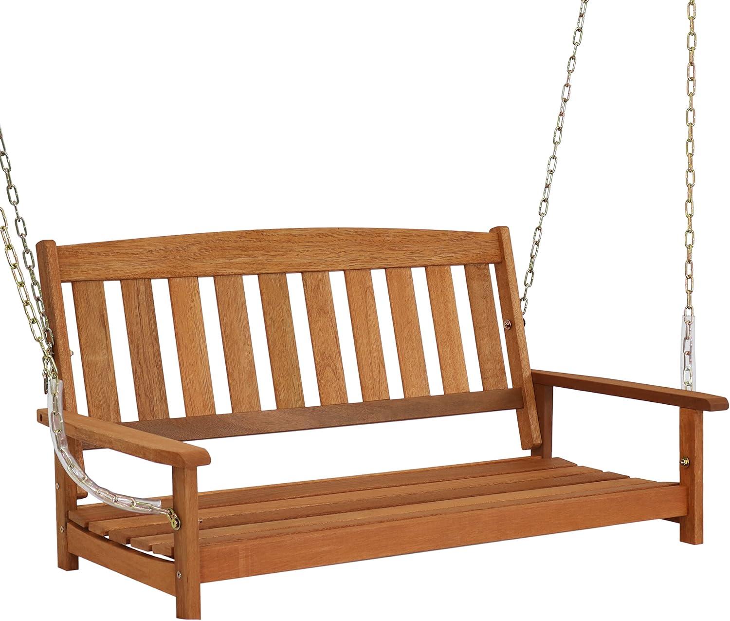 Sunnydaze 47-Inch 2-Person Meranti Wood Porch Swing with Hanging Chains