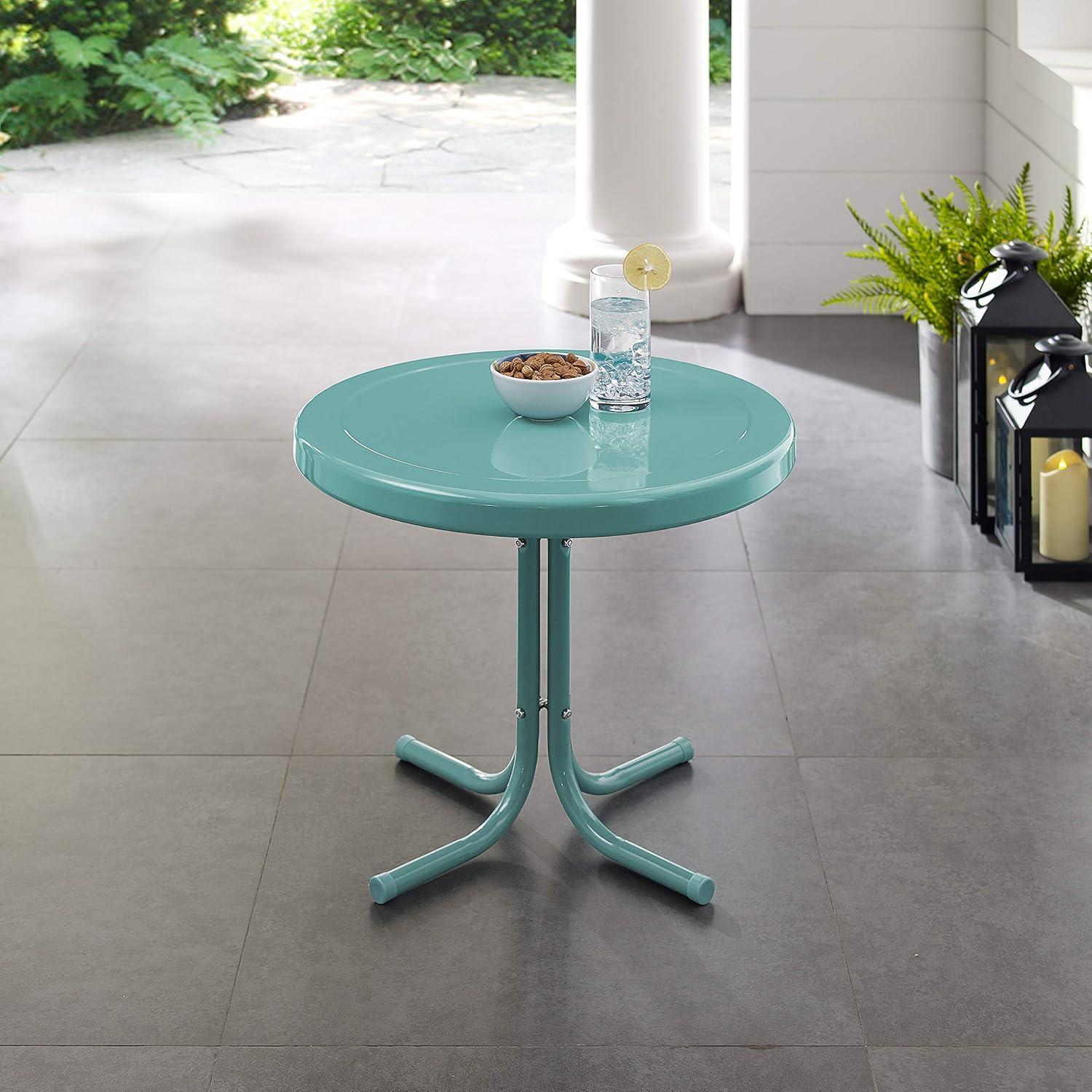 Crosley Retro Metal Patio Side Table Pastel Blue Satin: Vintage Style, Round, Weather-Resistant