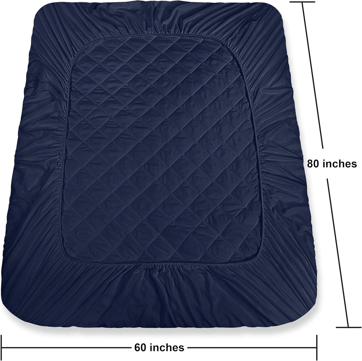 Utopia Bedding Quilted Fitted Mattress Pad, Queen Size, Elastic Fitted Mattress Topper Protector and Cover Stretches up to 16 Inches Deep, Machine Washable (Navy)