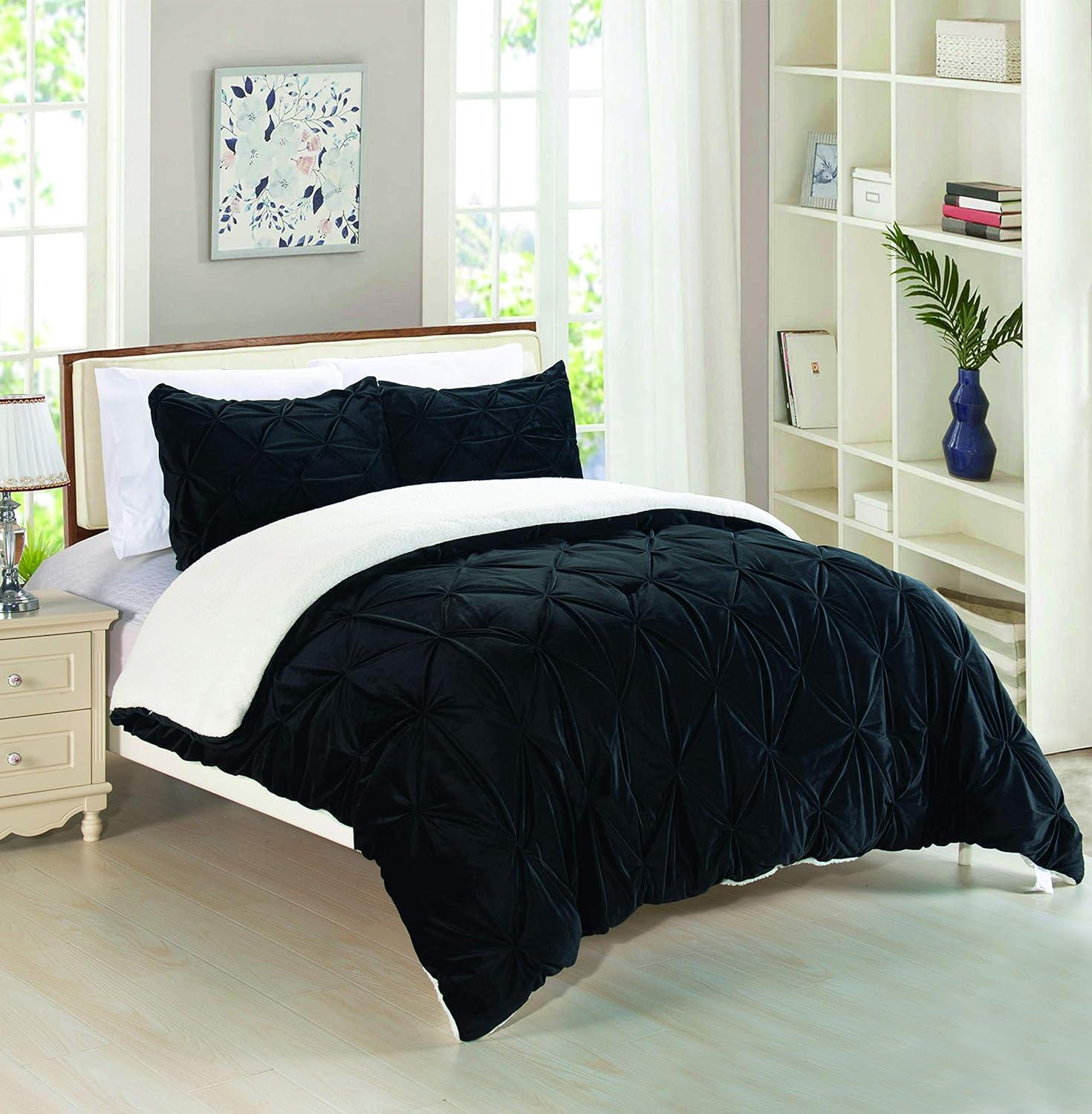 Full Black Microfiber Down Alternative Reversible Comforter Set