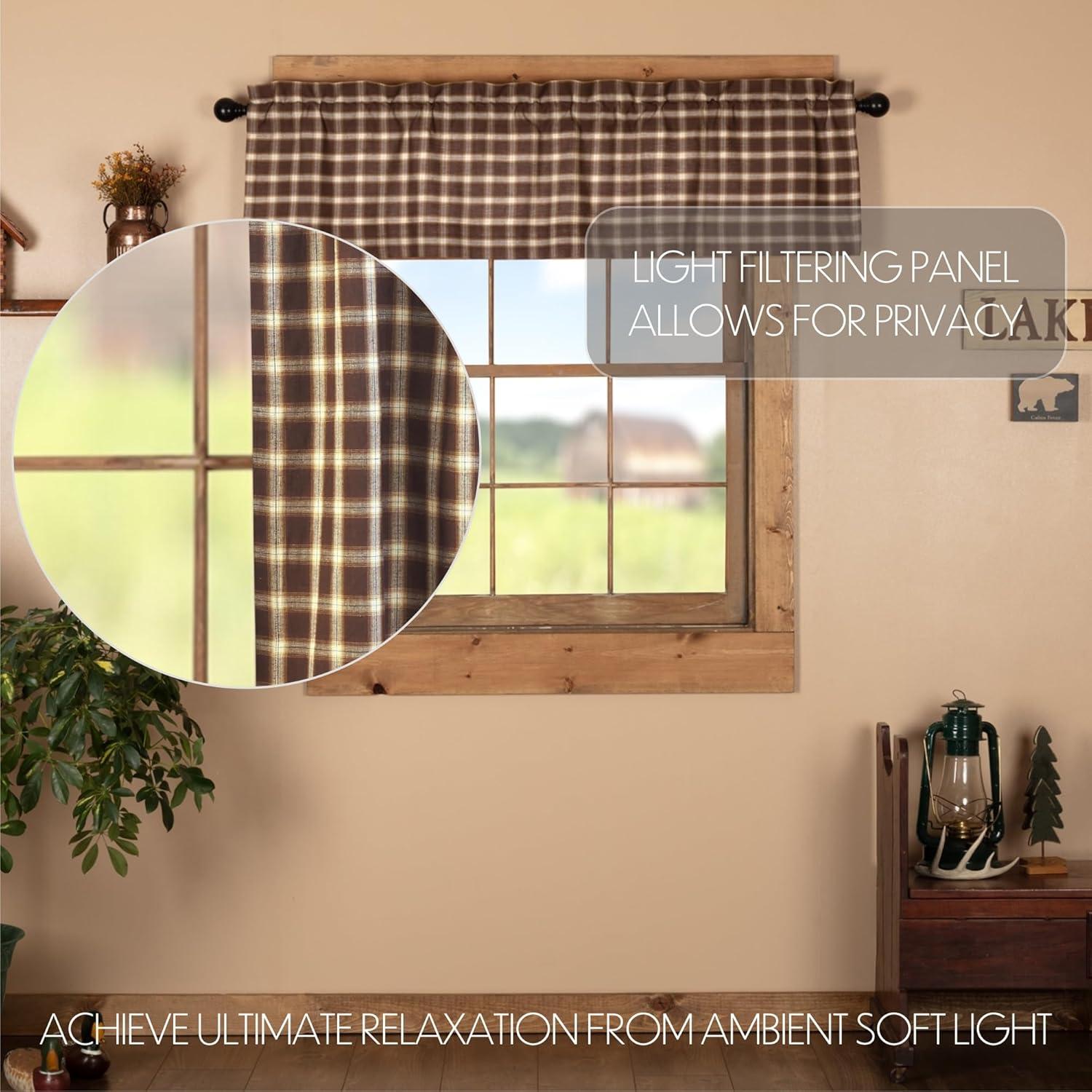 VHC Brands Rustic & Lodge Farmhouse Kitchen Window Curtains-Rory Valance, 16x60, Chocolate Brown