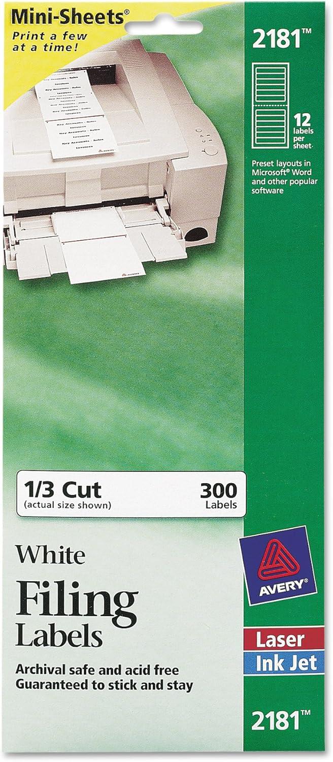 Avery Mini-Sheets File Folder Labels, 2/3" x 3-7/16", White (2181)