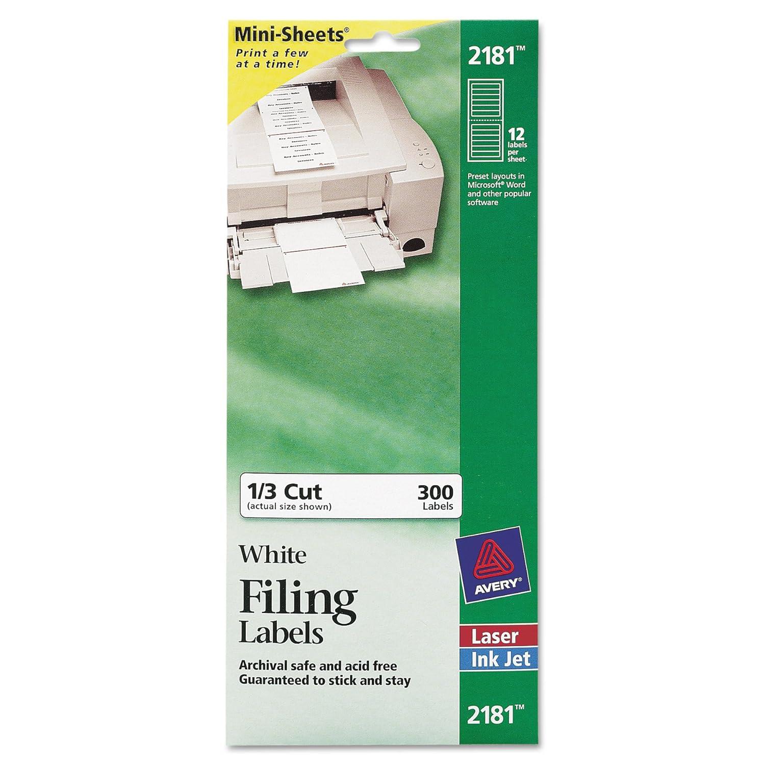 Avery Mini-Sheets File Folder Labels, 2/3" x 3-7/16", 300ct (2181)