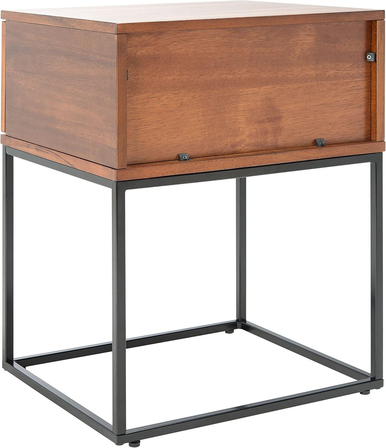 Marquise Brown Mahogany and Black Metal 1-Drawer Nightstand