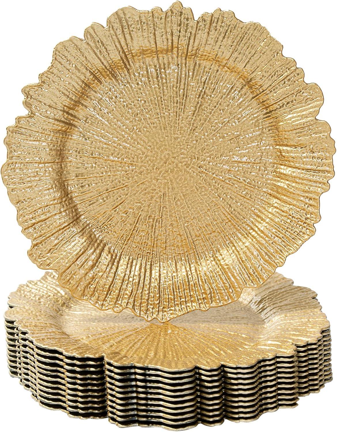 Gold Textured Round Plastic Charger Plates, Set of 12