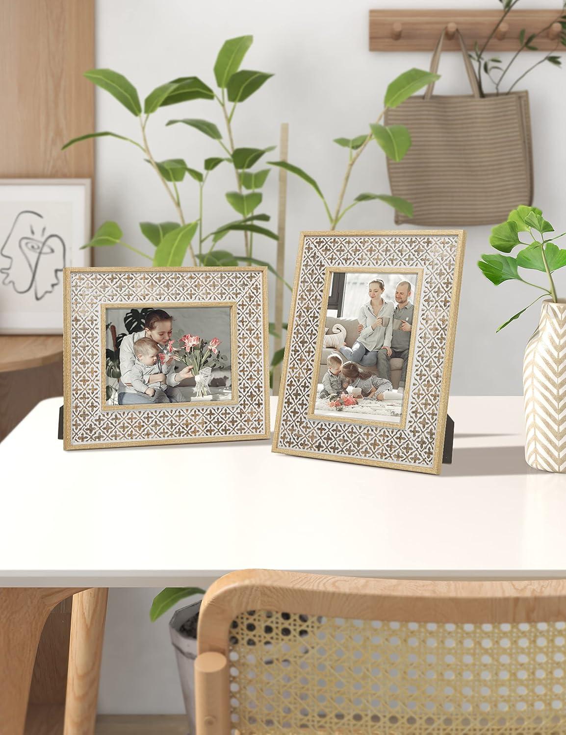 Afuly 5x7 Picture Frame Boho Picture Frames 3D Cross Pattern Distressed Moroccan Photo Frame Wall Desk Bohemia Home Office Decor Wedding Birthday Gifts for Mom Woman Grandma