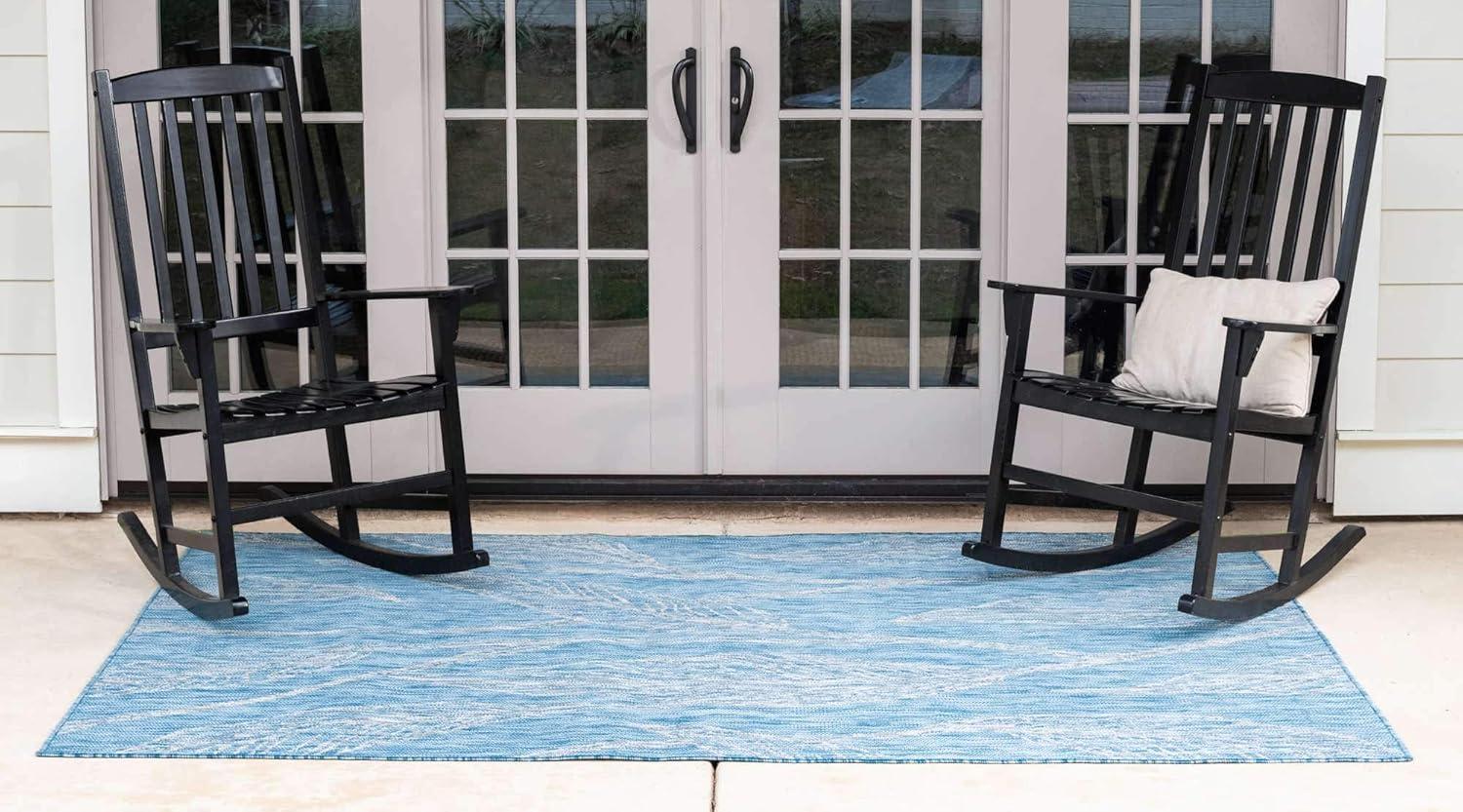 Unique Loom 8' 0 x 11' 4 Rectangle Indoor/Outdoor Botanical Light Aqua Area Rug