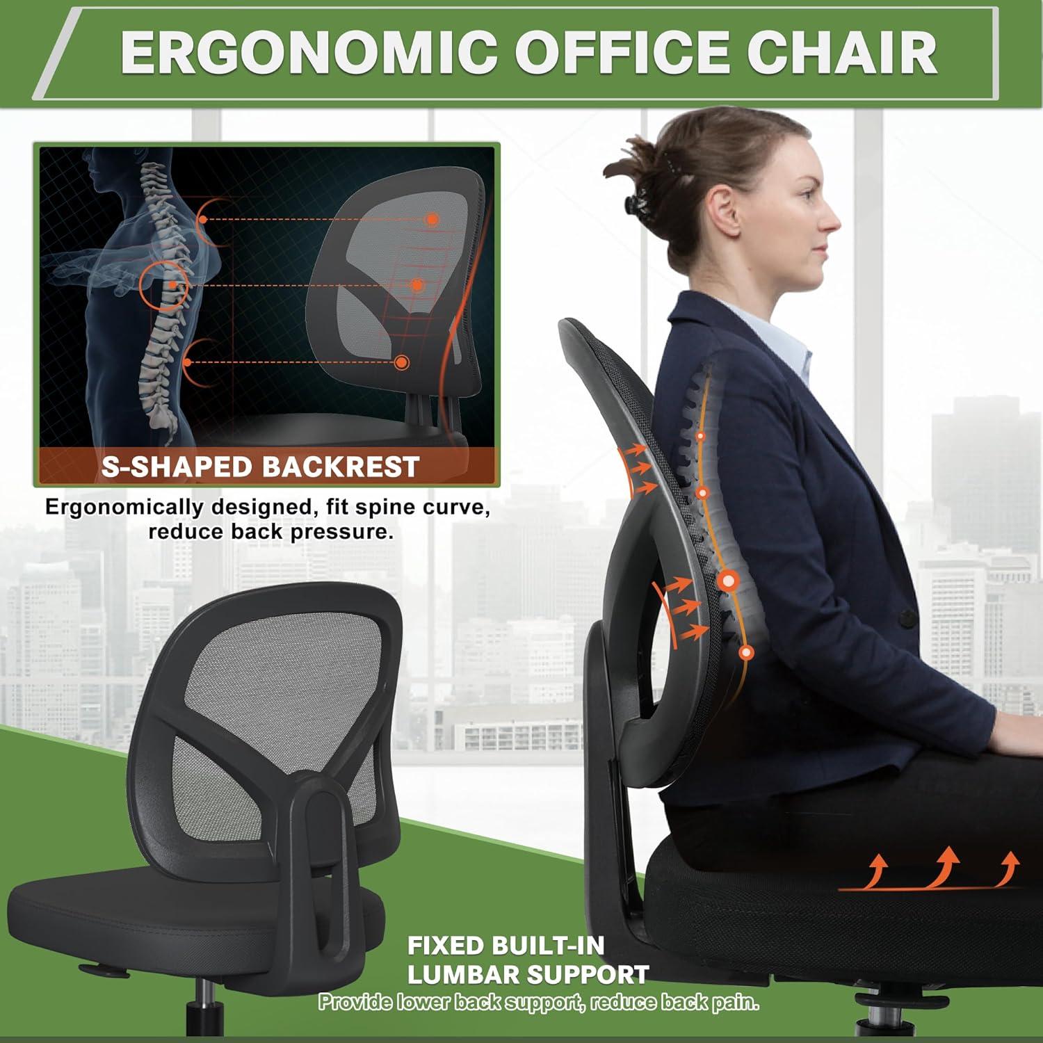 Mesh Office Chair Ergonomic Small Desk Chair No Arms Black Swivel Computer Chair with Wheels Task Chair for Small Spaces Mid Back Home Office Chair for Adults and Kids