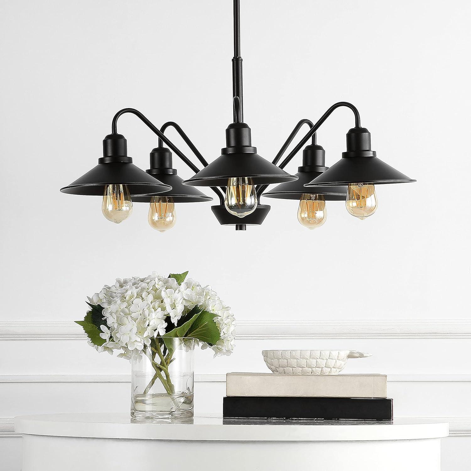 Cole 27" 5-Light Metal Farmhouse Industrial LED Pendant, Oil Rubbed Bronze