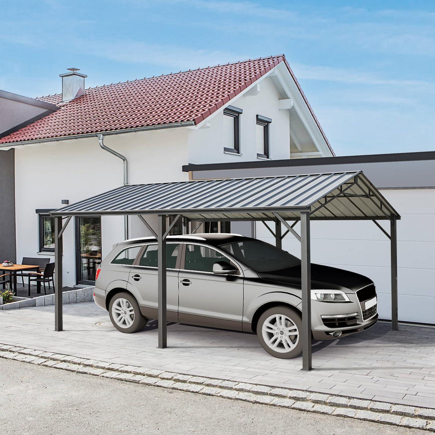 EROMMY 10 Ft. W x 15 Ft. D Carport with Galvanized Steel Roof & Reviews | Wayfair