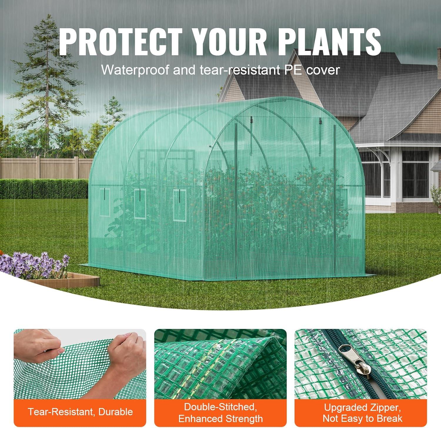 Large Green Walk-In Tunnel Greenhouse with Galvanized Steel Frame