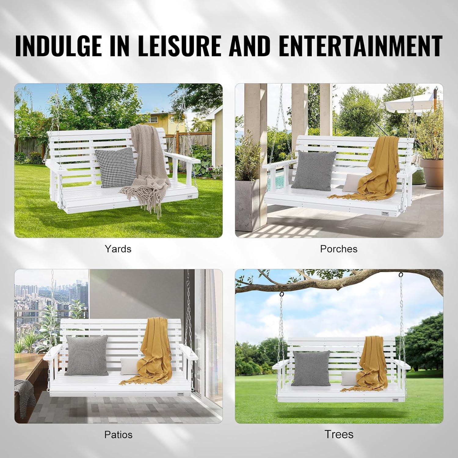 White Fir Wood Heavy Duty Porch Swing with Steel Chains