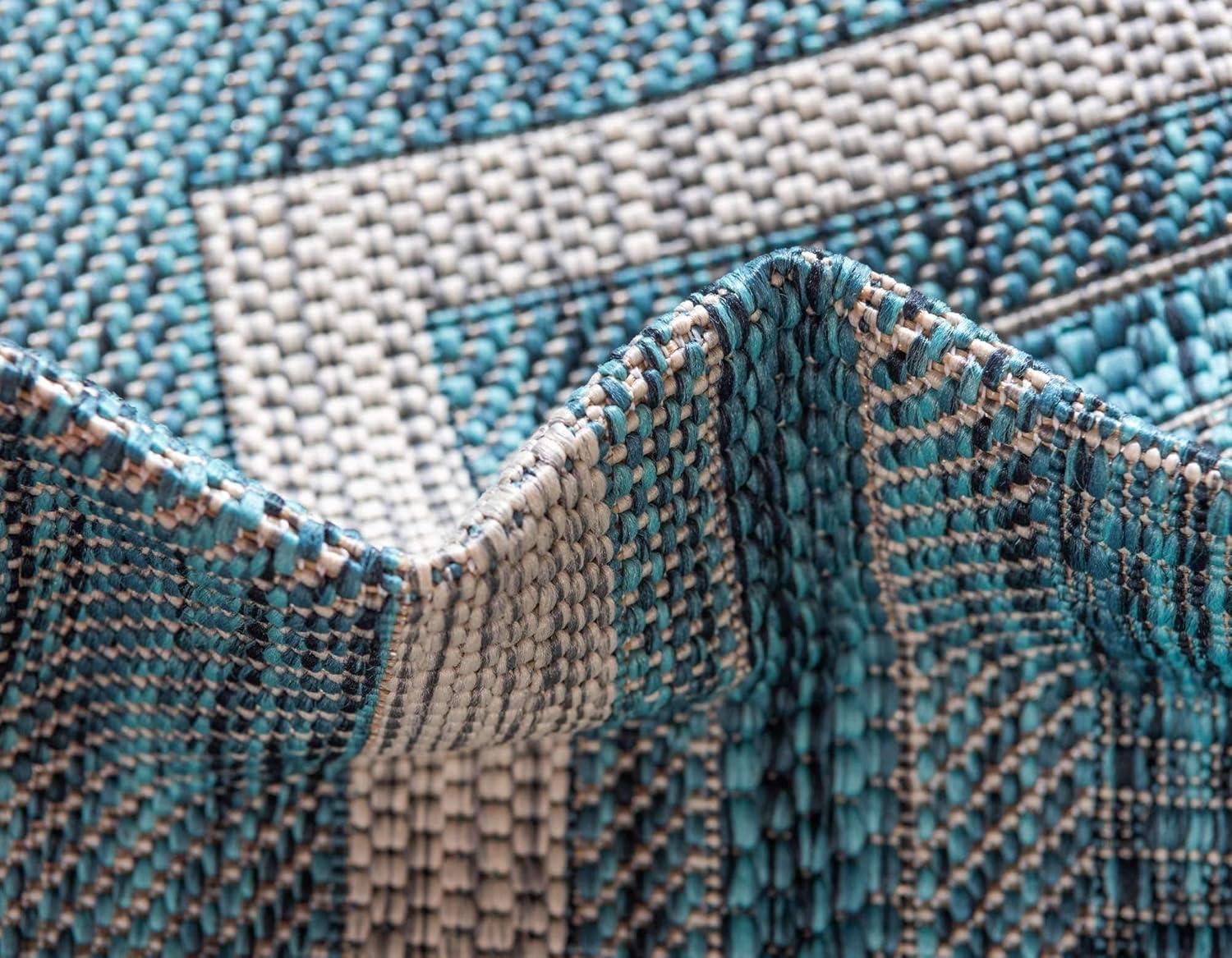Unique Loom 9' 0 x 12' 2 Rectangle Indoor/Outdoor Border Teal Area Rug