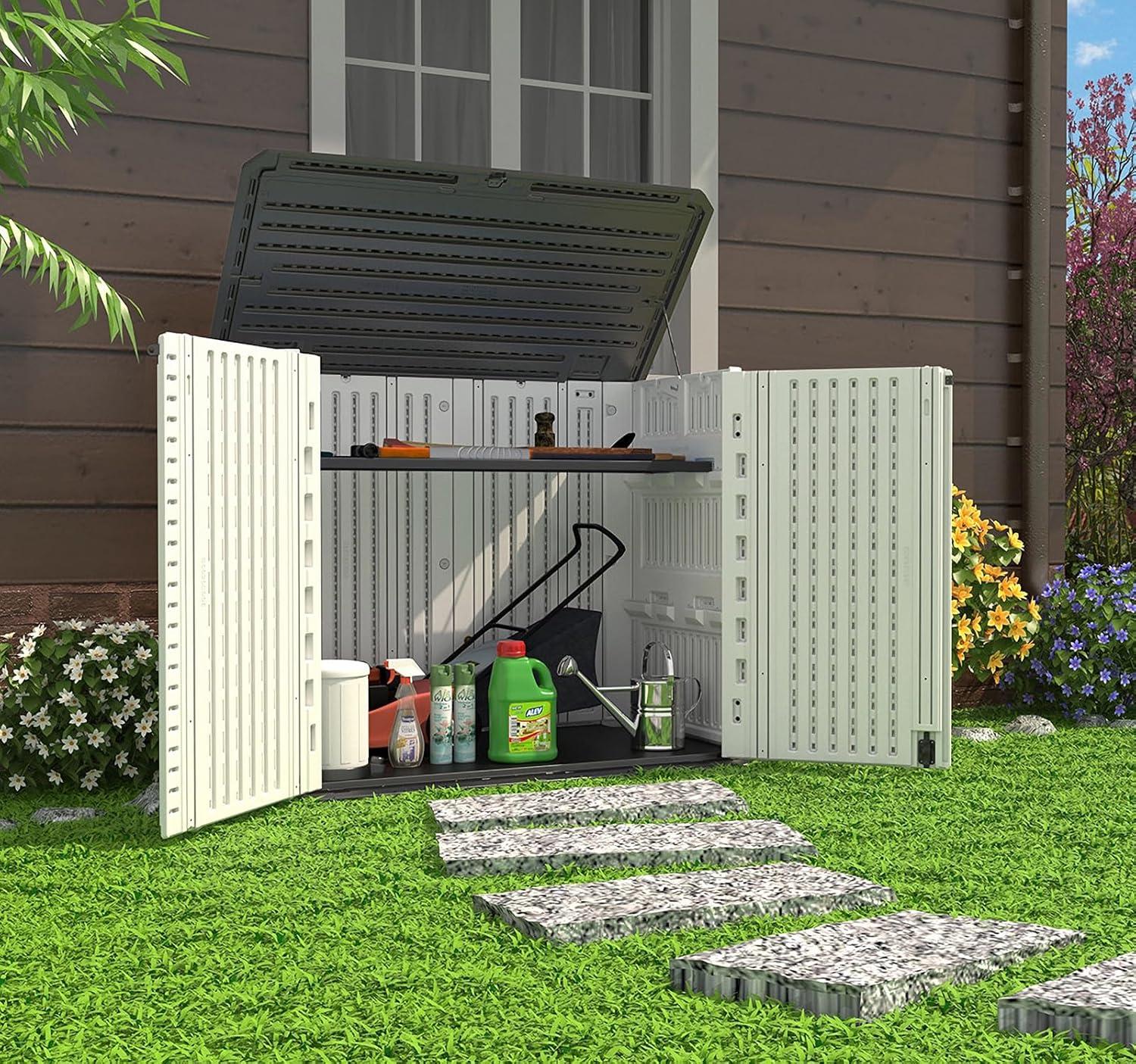 ADDOK 34 Cu.ft Outdoor Storage Shed, Horizontal Storage Unit Weather Resistance, Thick HDPE Resin Storage Cabinet for Backyards, Patio, Garden(White)