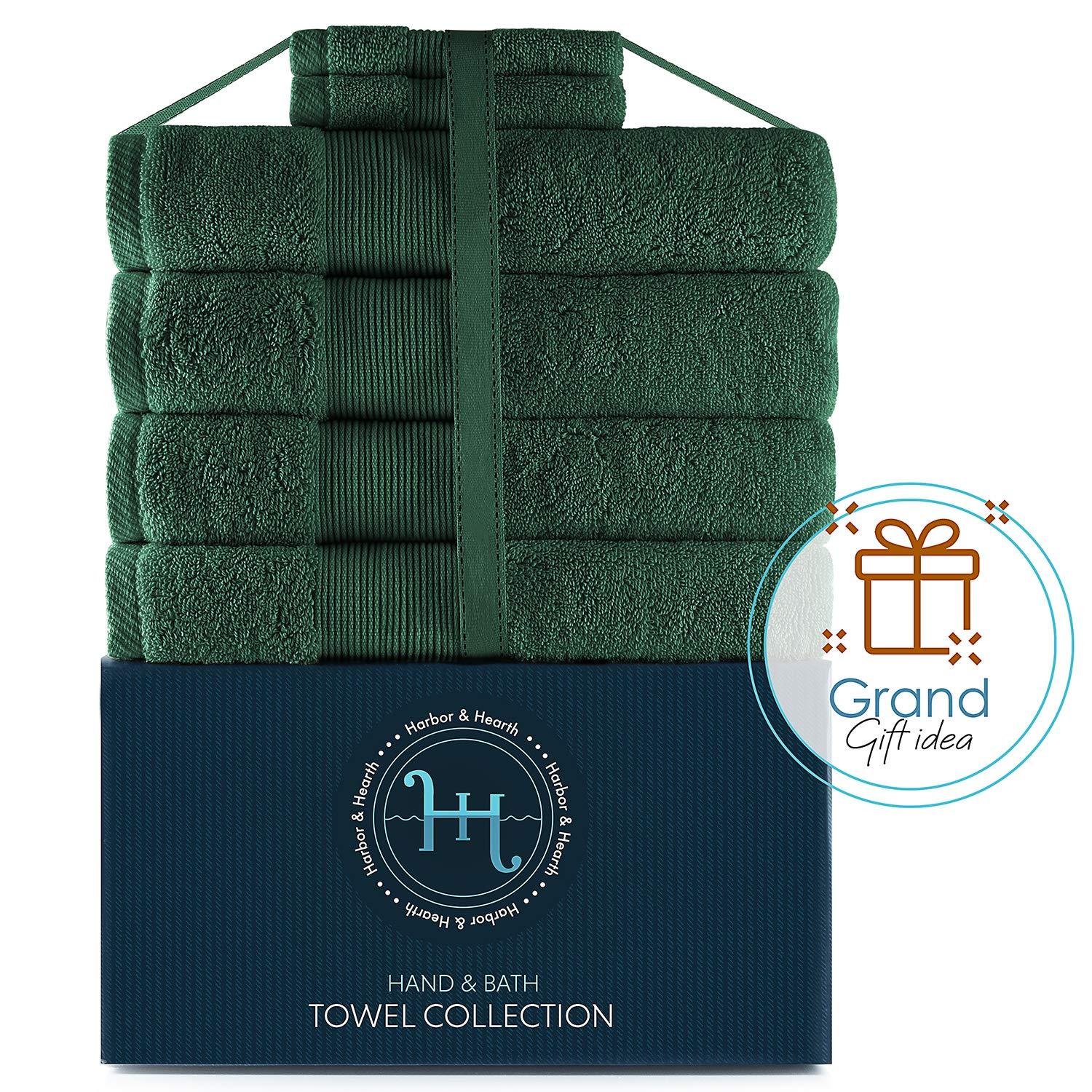Hearth & Harbor Bath Towels for Bathroom, Ultra Soft & Highly Absorbent 6 Piece Bath Towel Set - Hunter Green