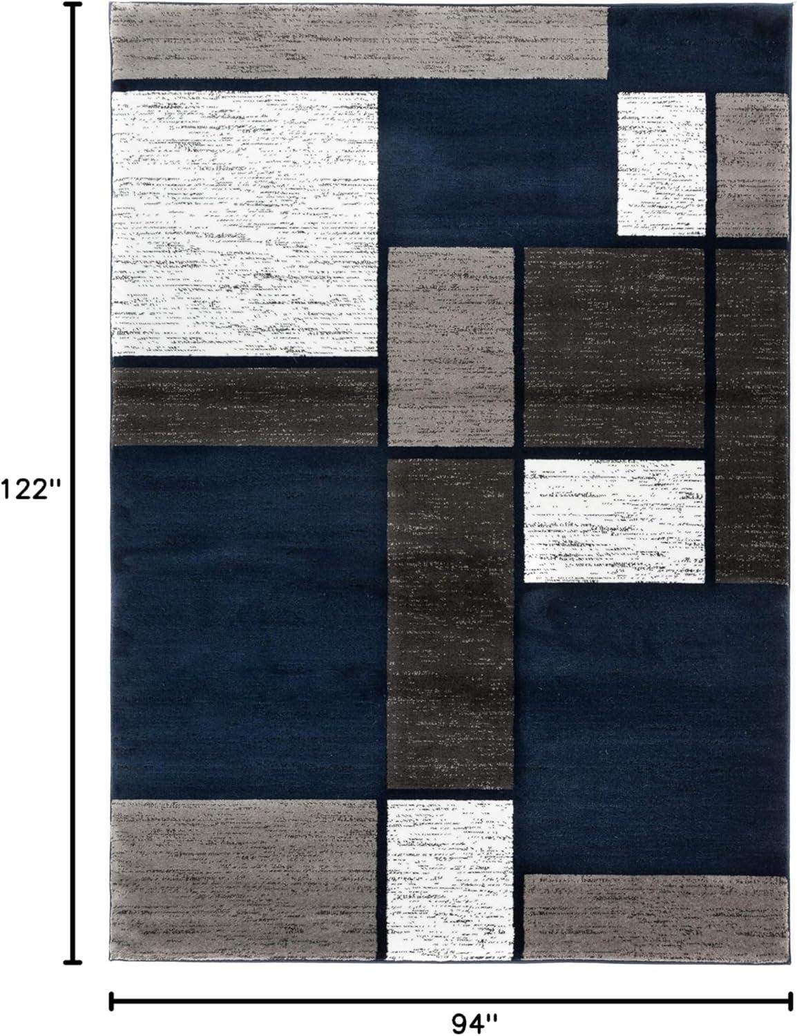 World Rug Gallery Contemporary Modern Boxed Color Block Navy 7'10"x10'2" Indoor Area Rug