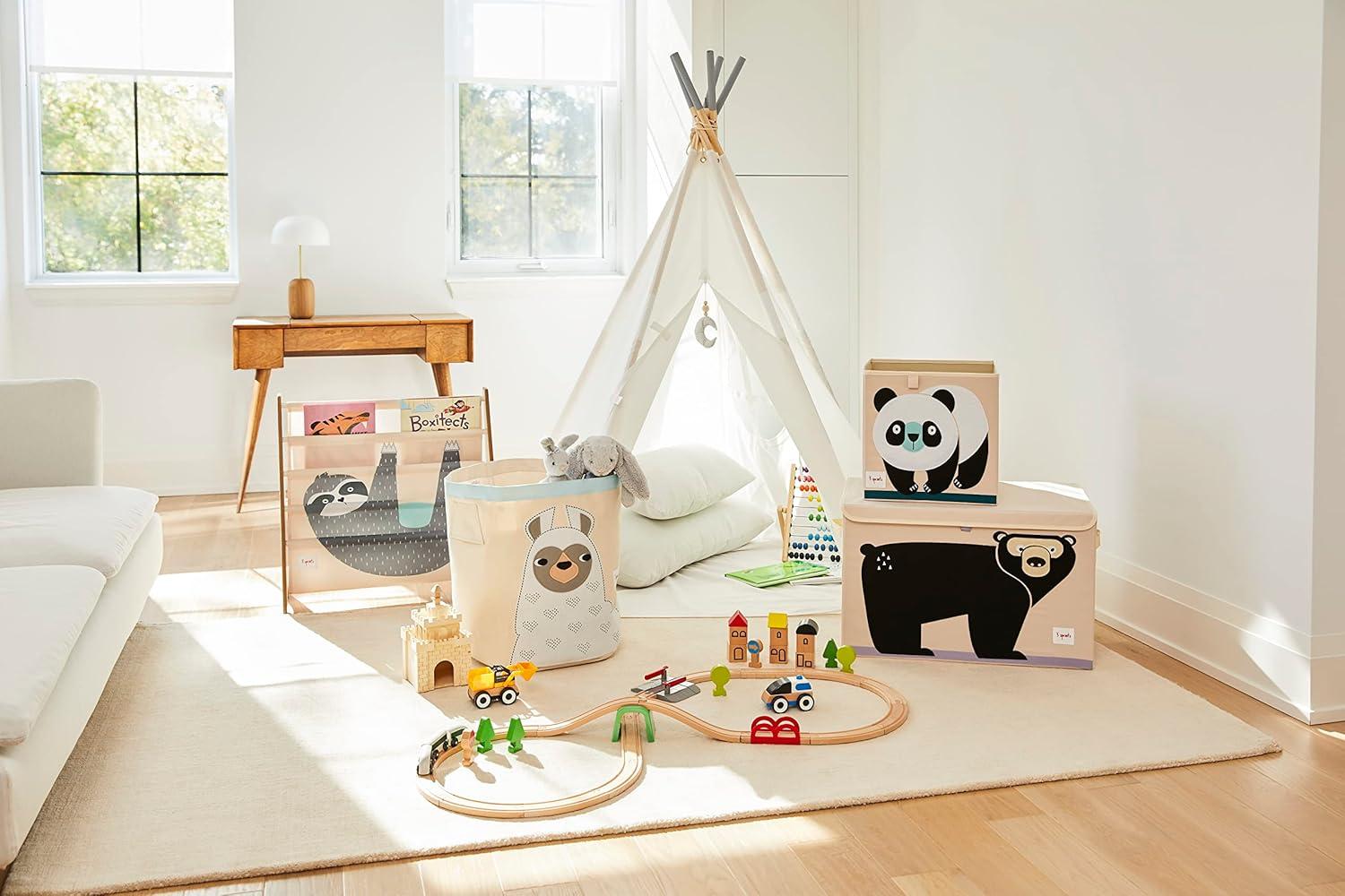 Panda Bear Foldable Beige and Black Fabric Storage Cube