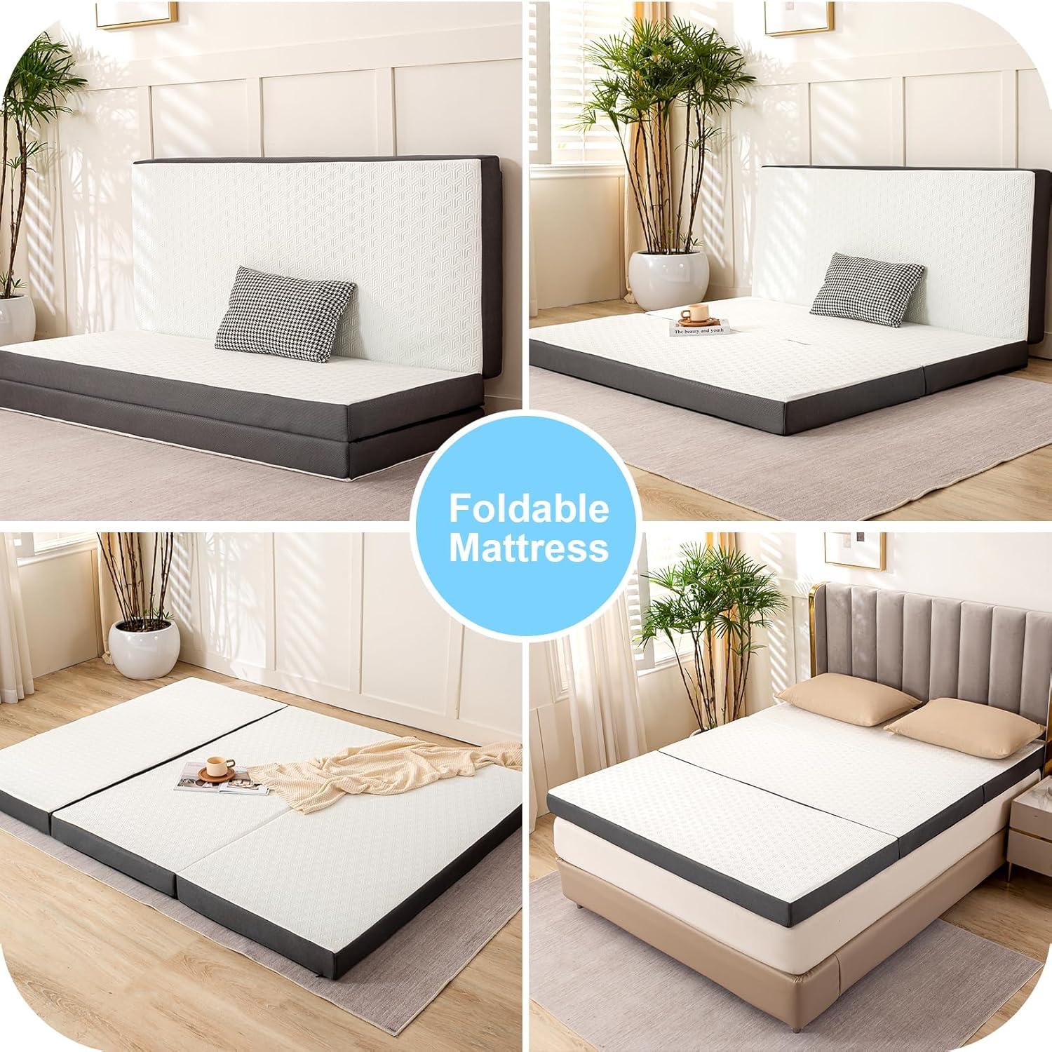 Foldable Gel Memory Foam Mattress with Bamboo Fiber Cover, 75" x 25" x 4"