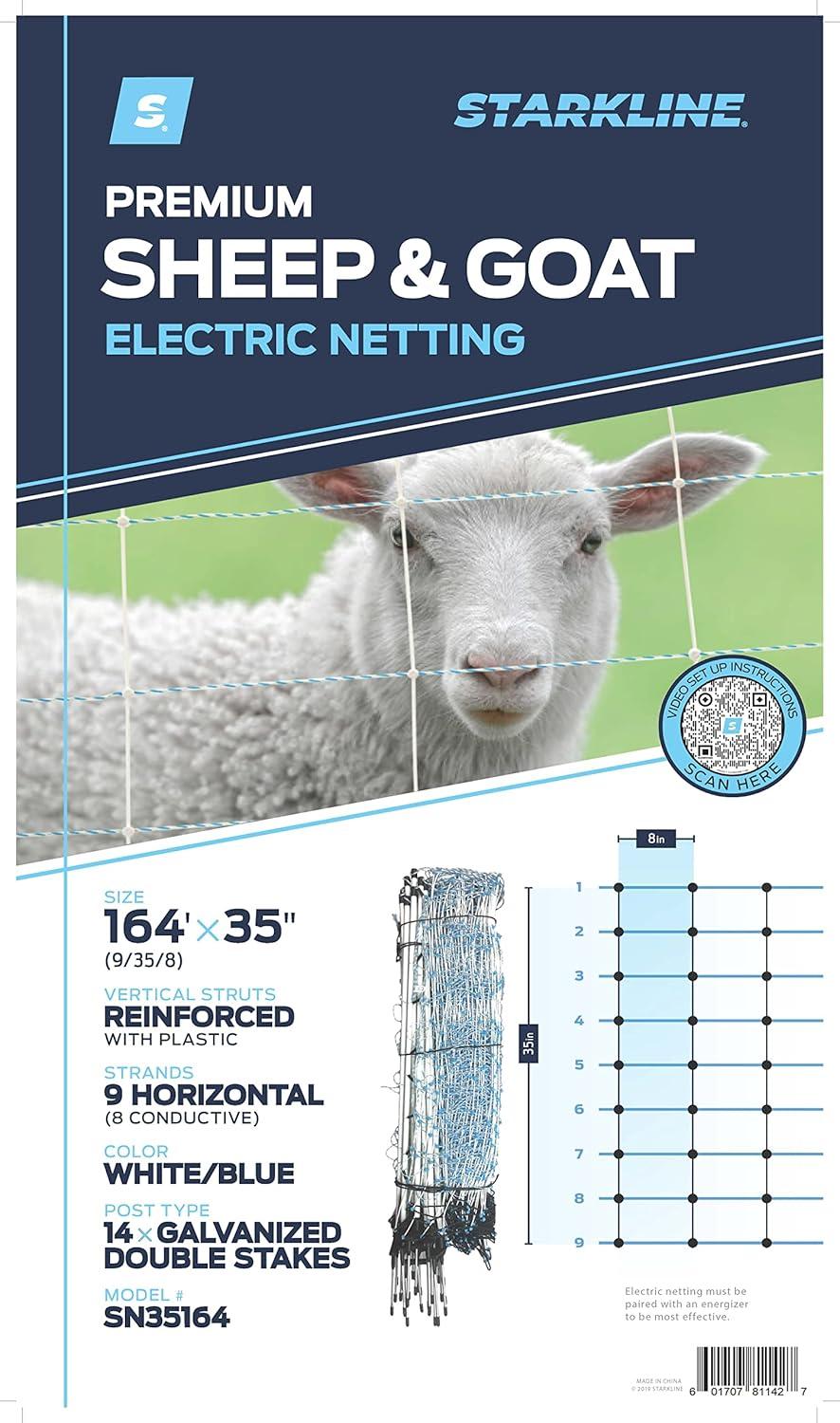Starkline 35" x 164' Blue Electric Fence Netting with Stainless Steel Conductors