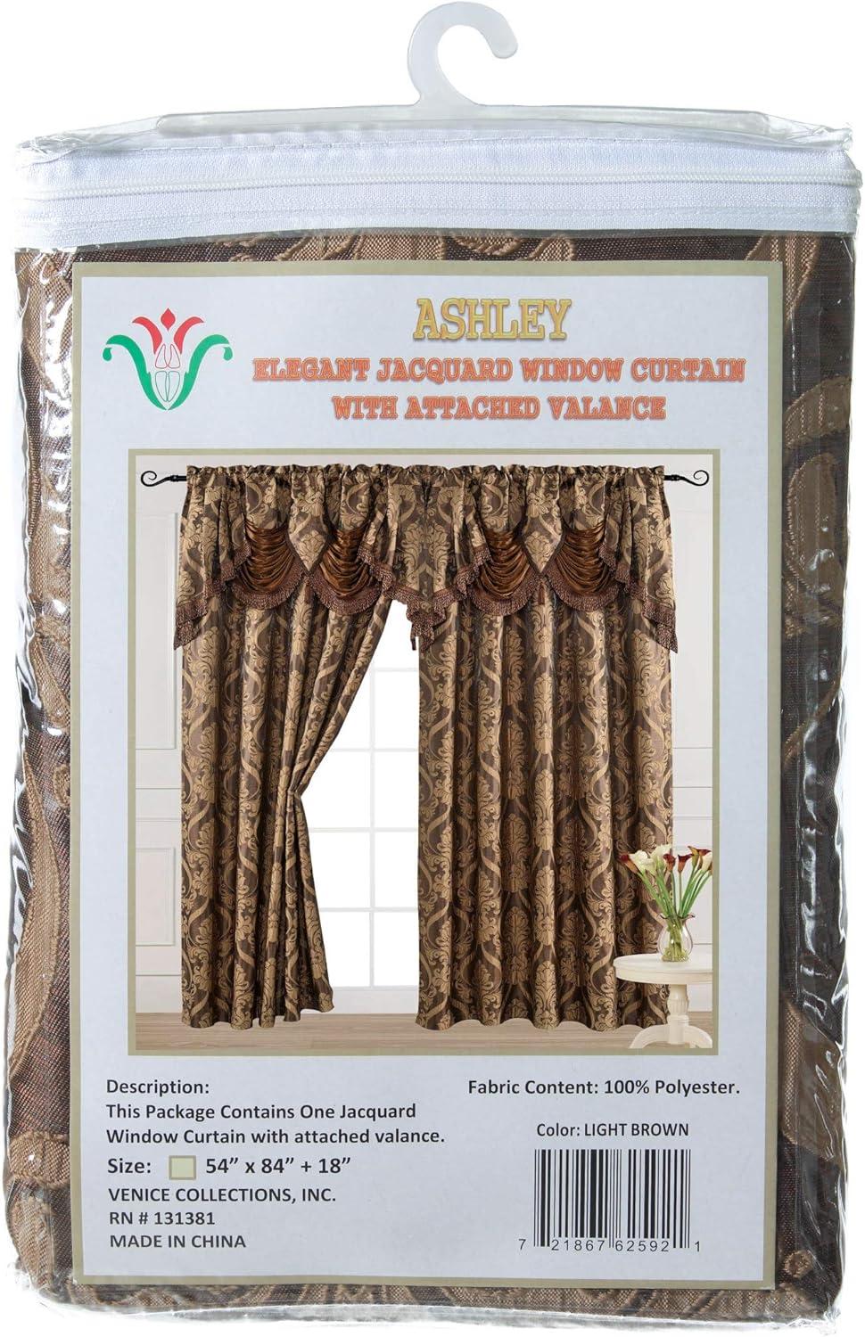 Light Brown Jacquard Room Darkening Curtain Panel with Valance