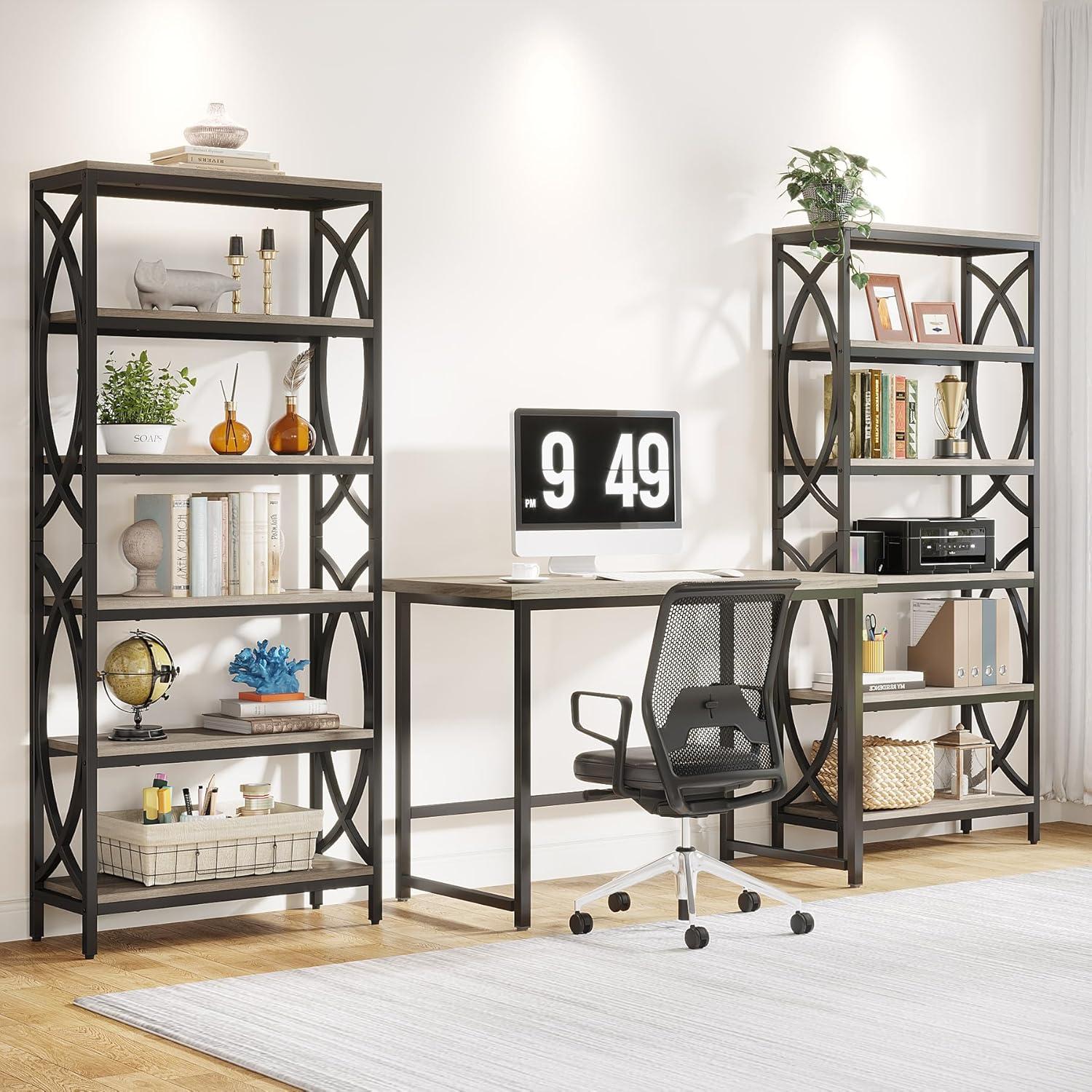 Gray Wood and Metal 6-Tier Bookshelf Set of 2