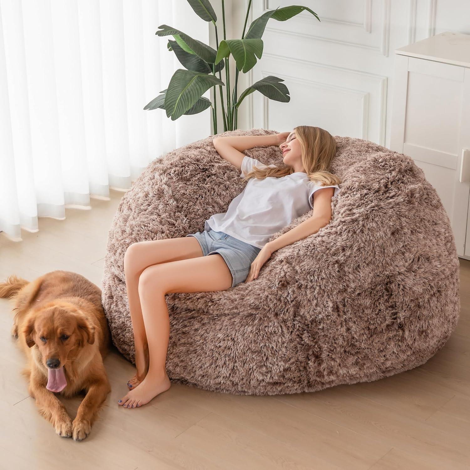 Large Faux Fur Convertible Bean Bag Chair and Bed