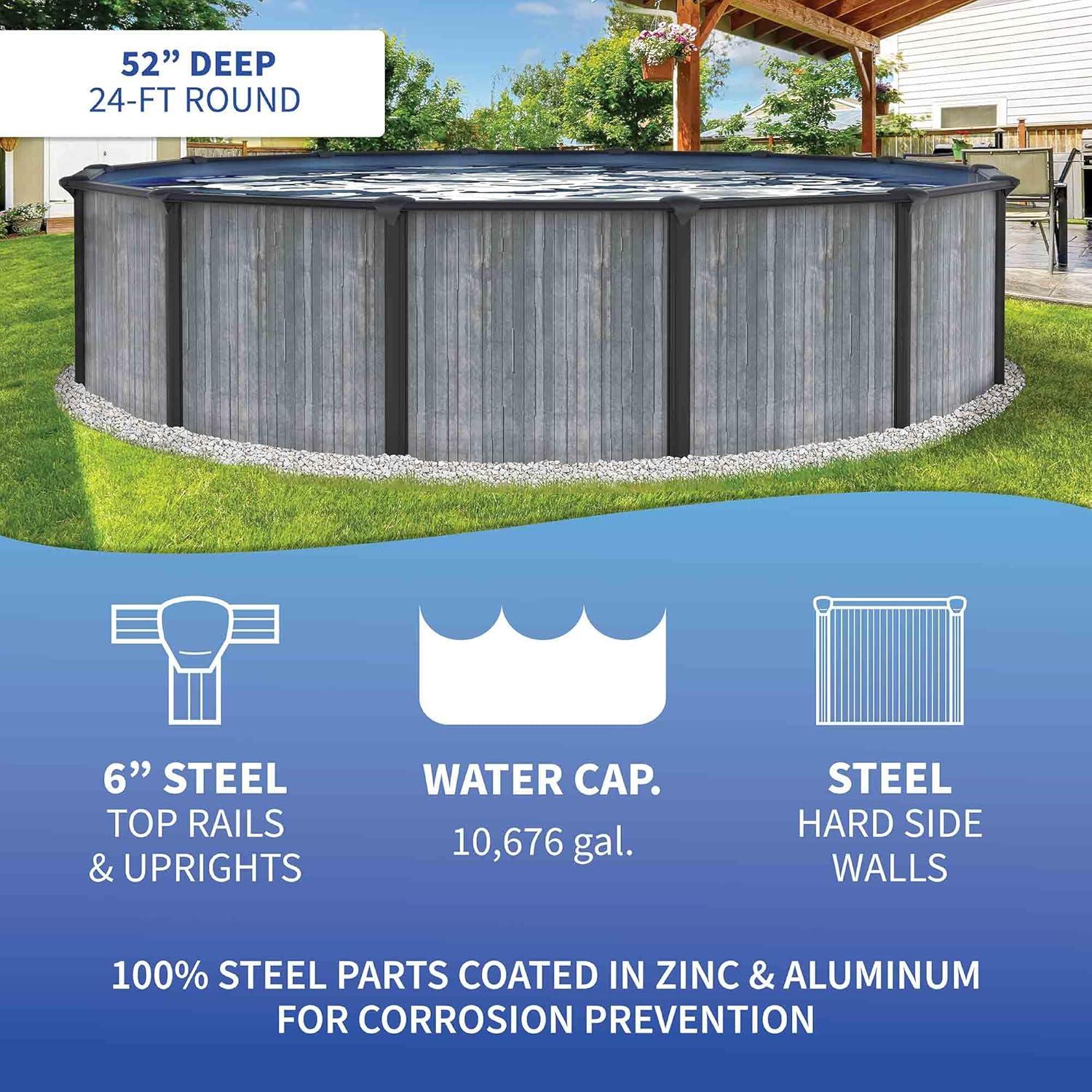 San Pedro 24-ft Round Steel Wall Swimming Pool with Filter and Pump