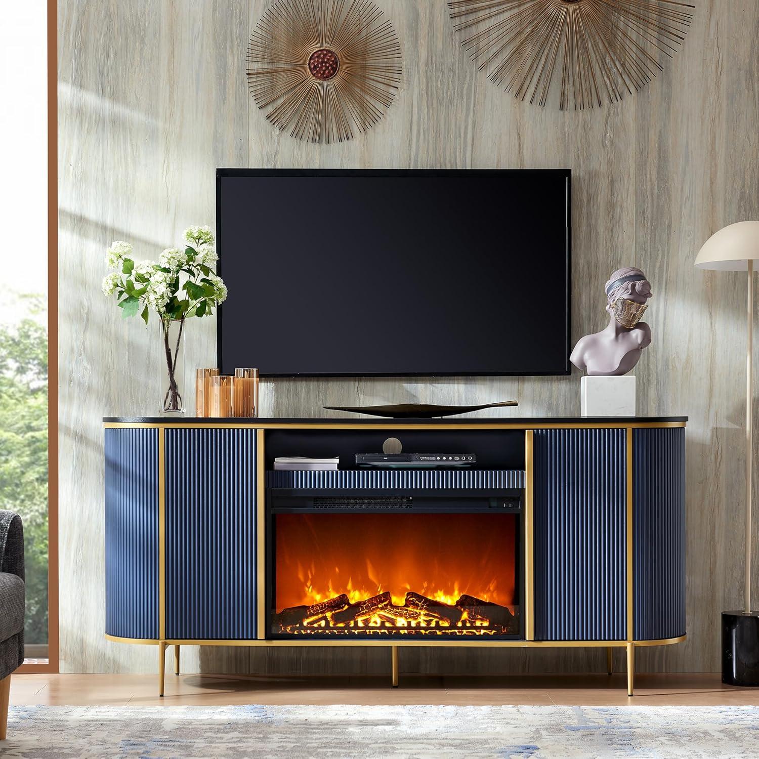 SinCiDo 70" Luxury TV Stand w/Faux Marble Top, Modern TV Console for TVs Up to 80 inches, Navy Blue