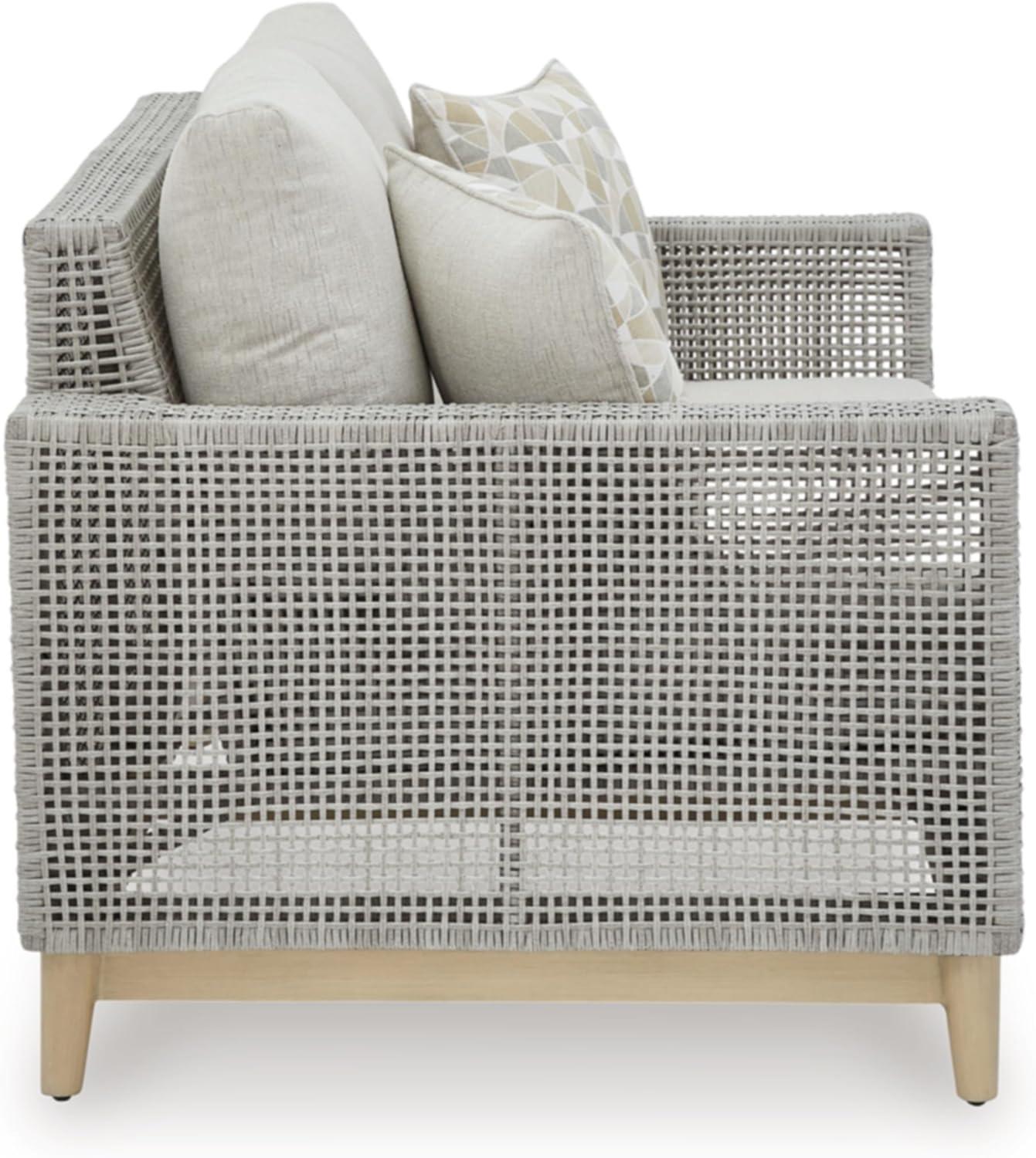 Gray Wicker and Plastic Outdoor Loveseat with Cushions