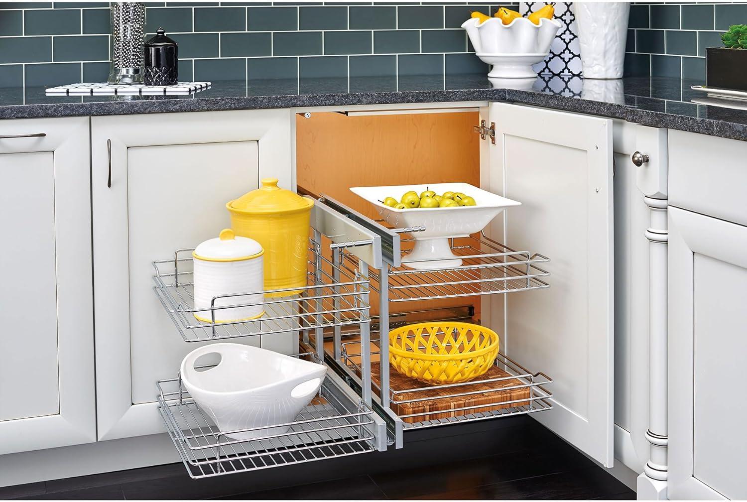 Chrome 15" Pullout Blind Corner Kitchen Cabinet Organizer