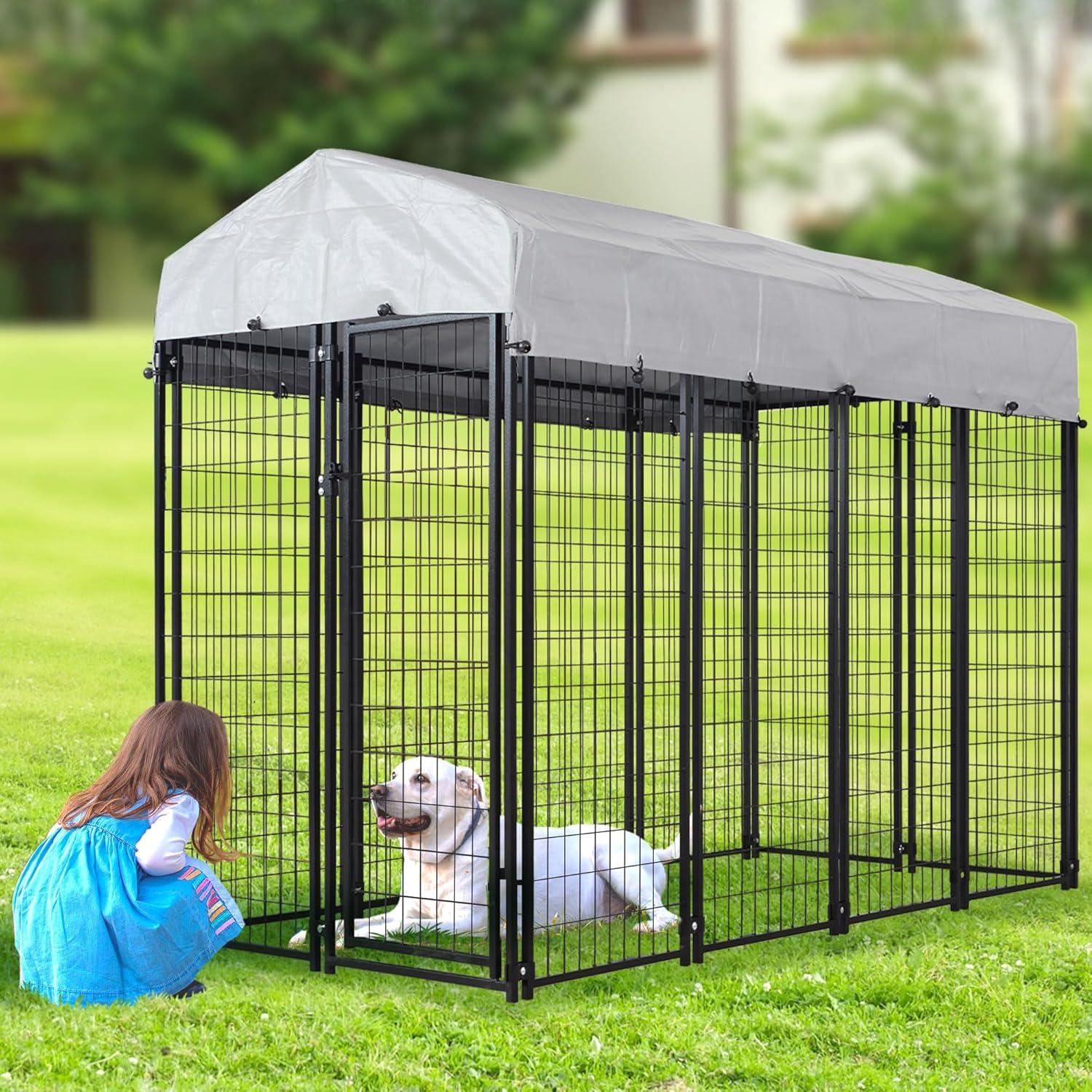 Zimtown Outdoor Dog Kennel Heavy Duty Dog Cage with Cover 8' x 4' x 6'