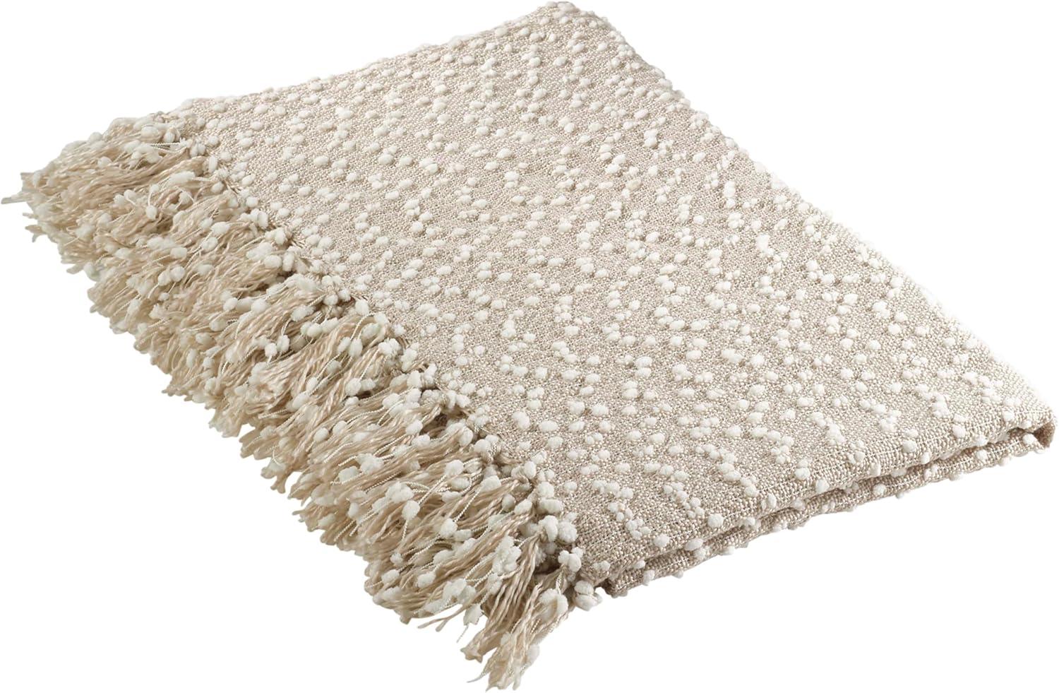 50"x60" Petite Pom-Pom Design Throw Blanket White - Saro Lifestyle: Acrylic & Polyester, Mesh Construction, Dry Clean
