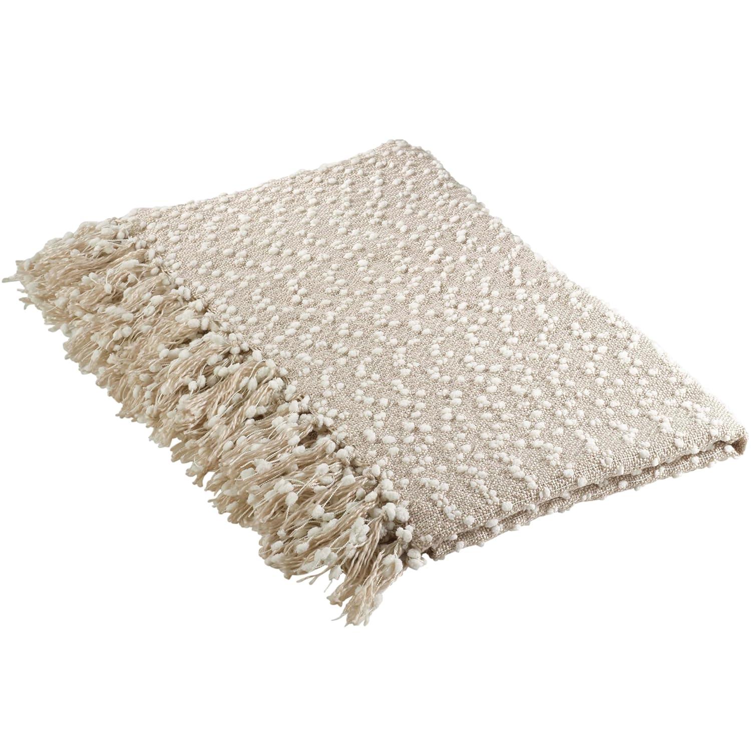 50"x60" Petite Pom-Pom Design Throw Blanket White - Saro Lifestyle: Acrylic & Polyester, Mesh Construction, Dry Clean