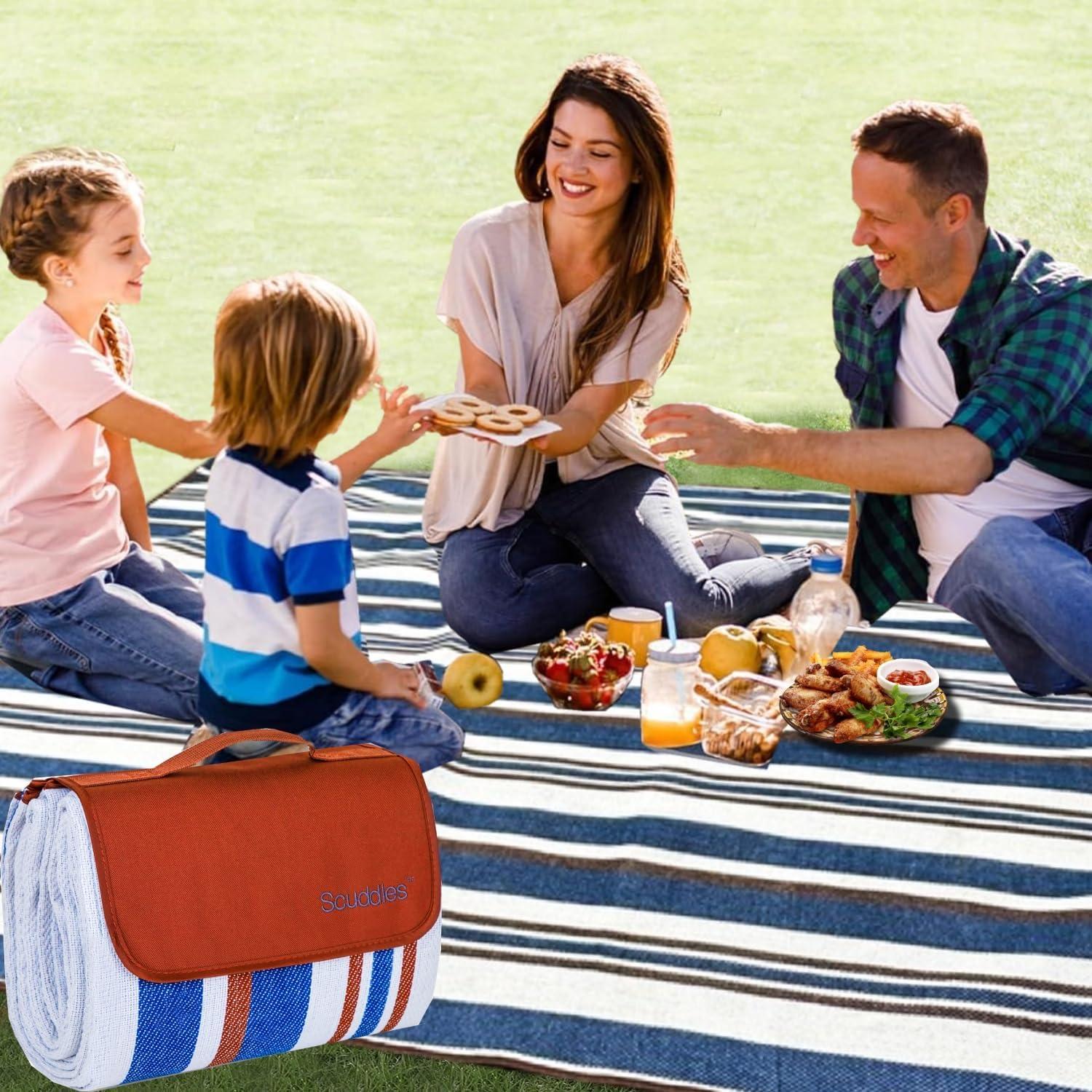 SCUDDLES Picnic Blanket Extra Large, 3-Layer Waterproof, Carry Strap - SCPRBL80