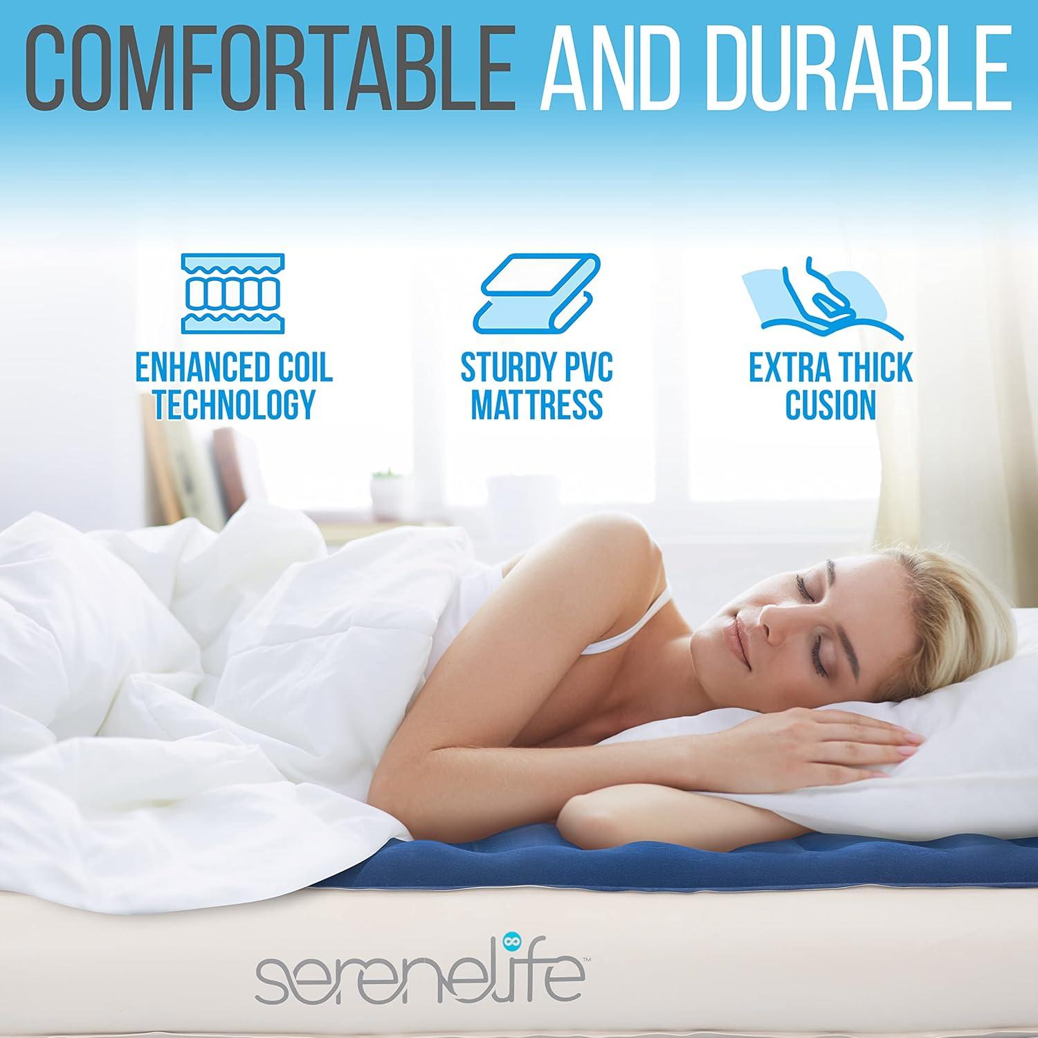 SereneLife EZ Air Mattress with Frame & Rolling Case, Foldable Self-Inflating Air Bed with Built in Pump, Twin