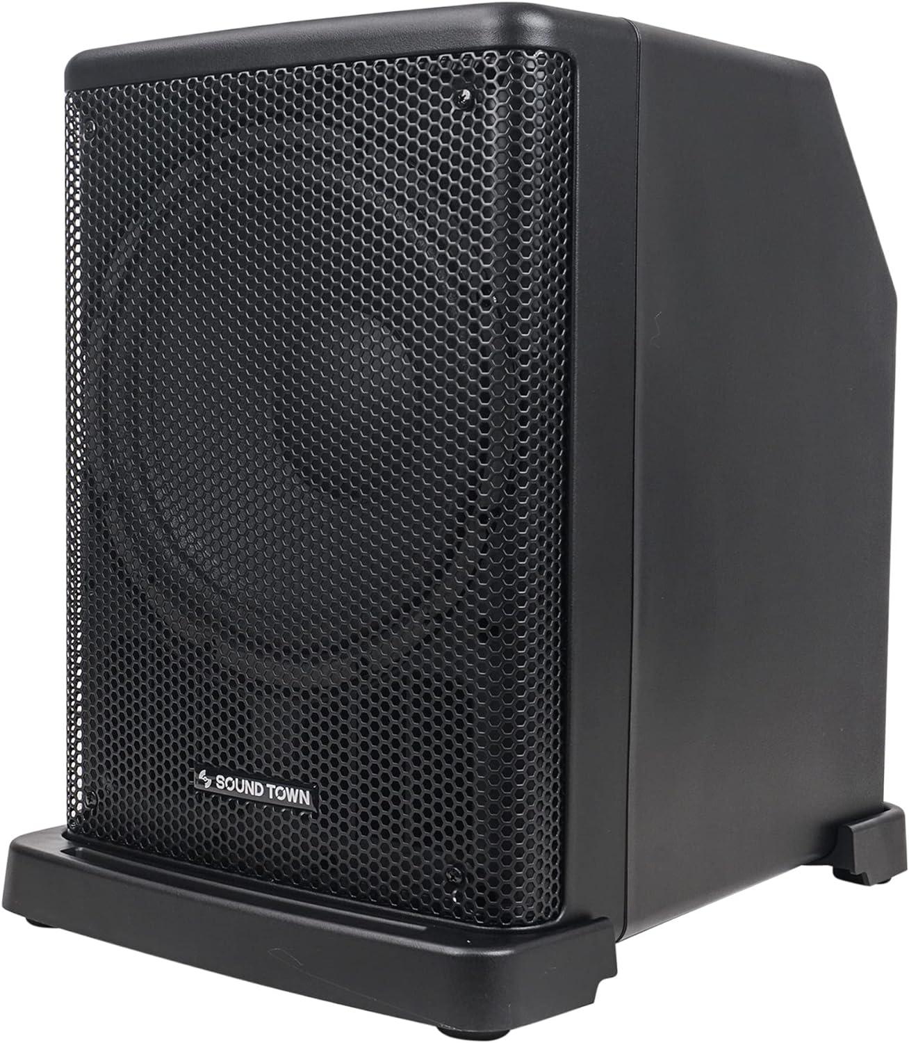 Sound Town Portable PA/DJ System w/ 12" Powered Subwoofer, 8 x 3 Column Speaker and Two UHF Wireless Microphones (CARPO-L2SWM01)