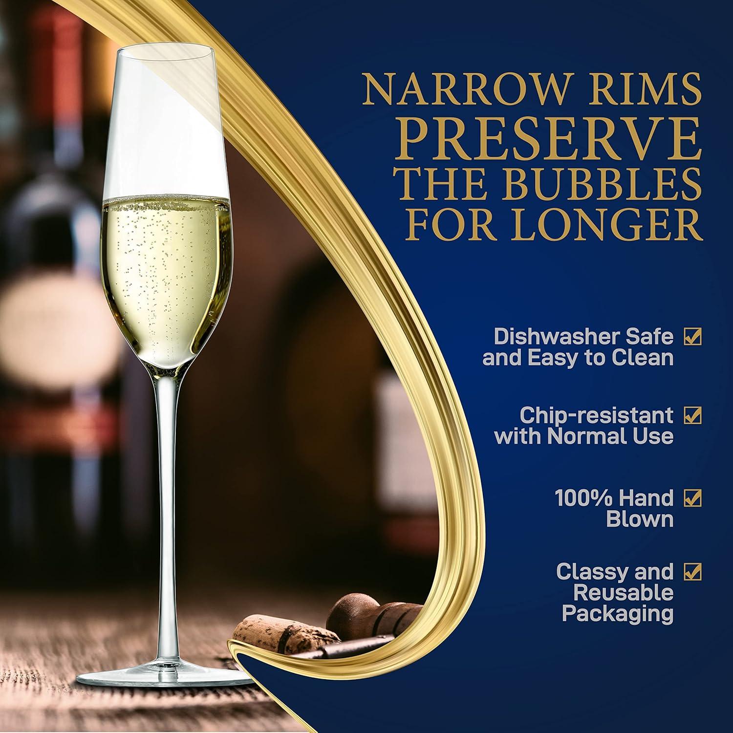 NutriChef 2 Pcs. of Crystal Champagne Flutes - Ultra Clear, Elegant Champagne Glasses, Hand Blown