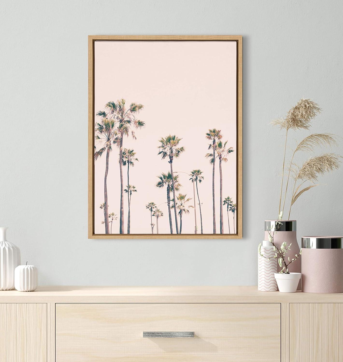 Kate & Laurel All Things Decor Sylvie Pink Palm Tree Paradise Framed Wall Art by Caroline Mint Natural Pastel Tropical Wall Art