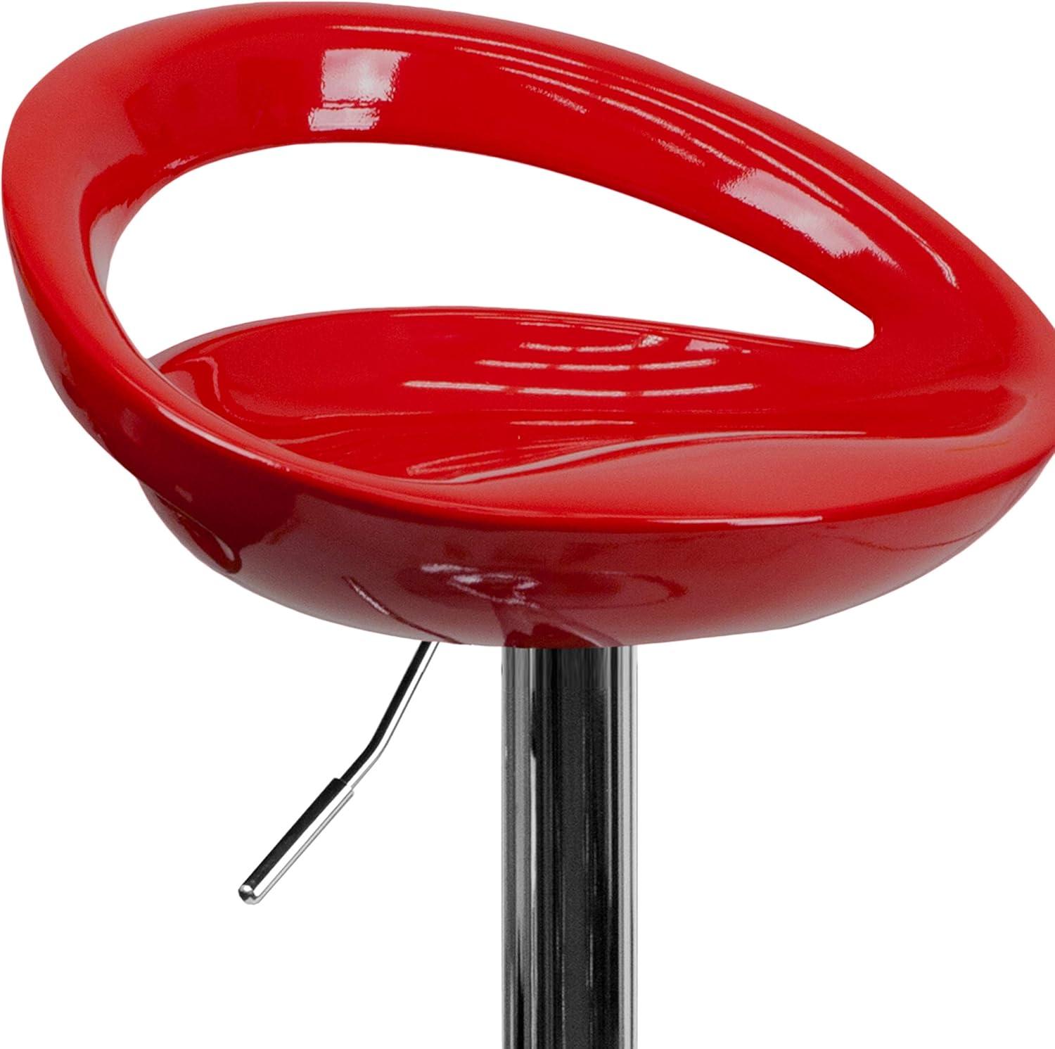 Flash Furniture Contemporary Plastic Adjustable Height Barstool with Rounded Cutout Back and Chrome Base